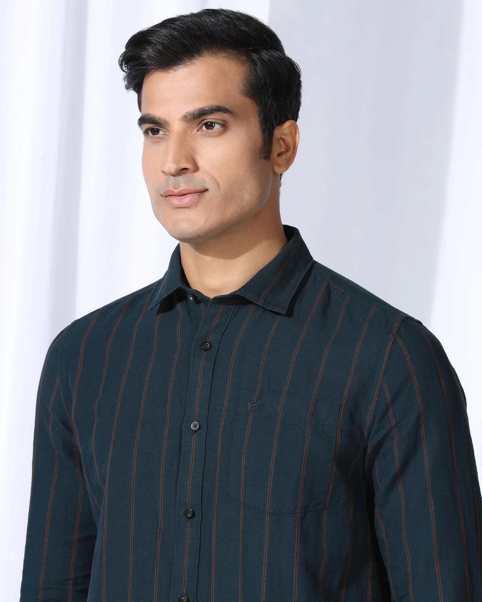 Linen Casual Navy Stripe Shirt - Darcom - Image 4