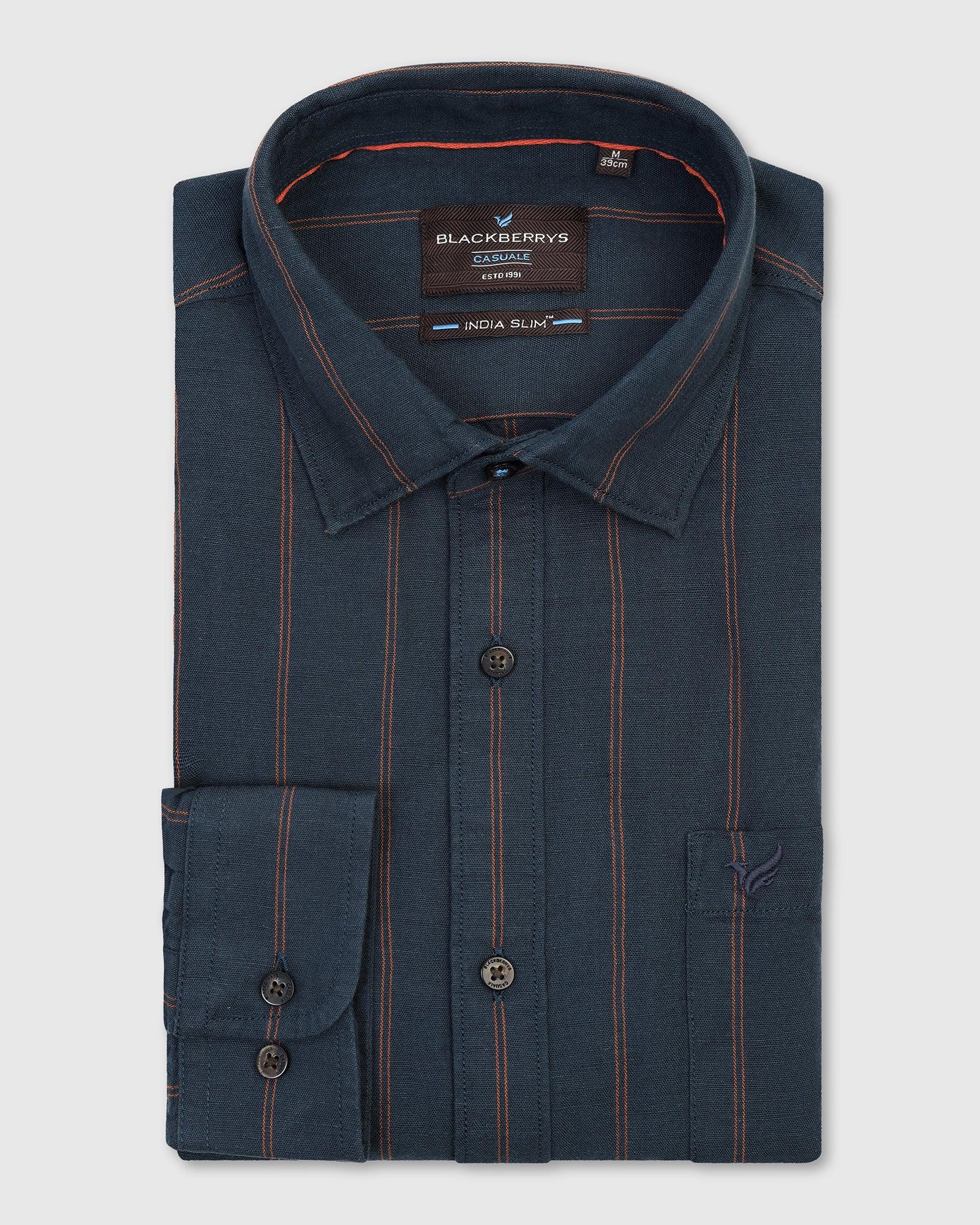Linen Casual Navy Stripe Shirt - Henry - Image 5