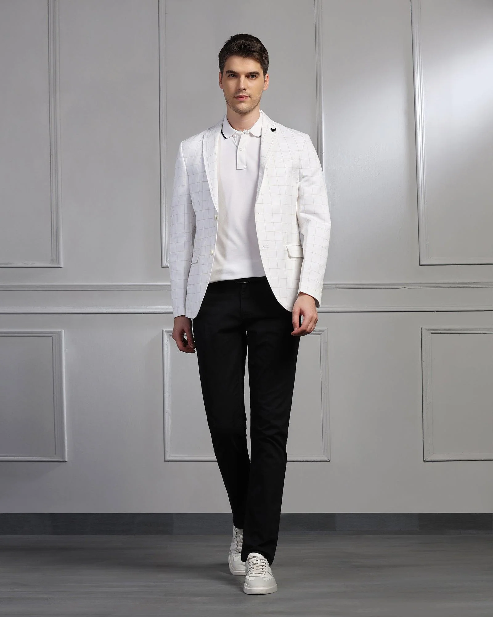 Linen Casual Off White Check Blazer - Timothy - Image 2