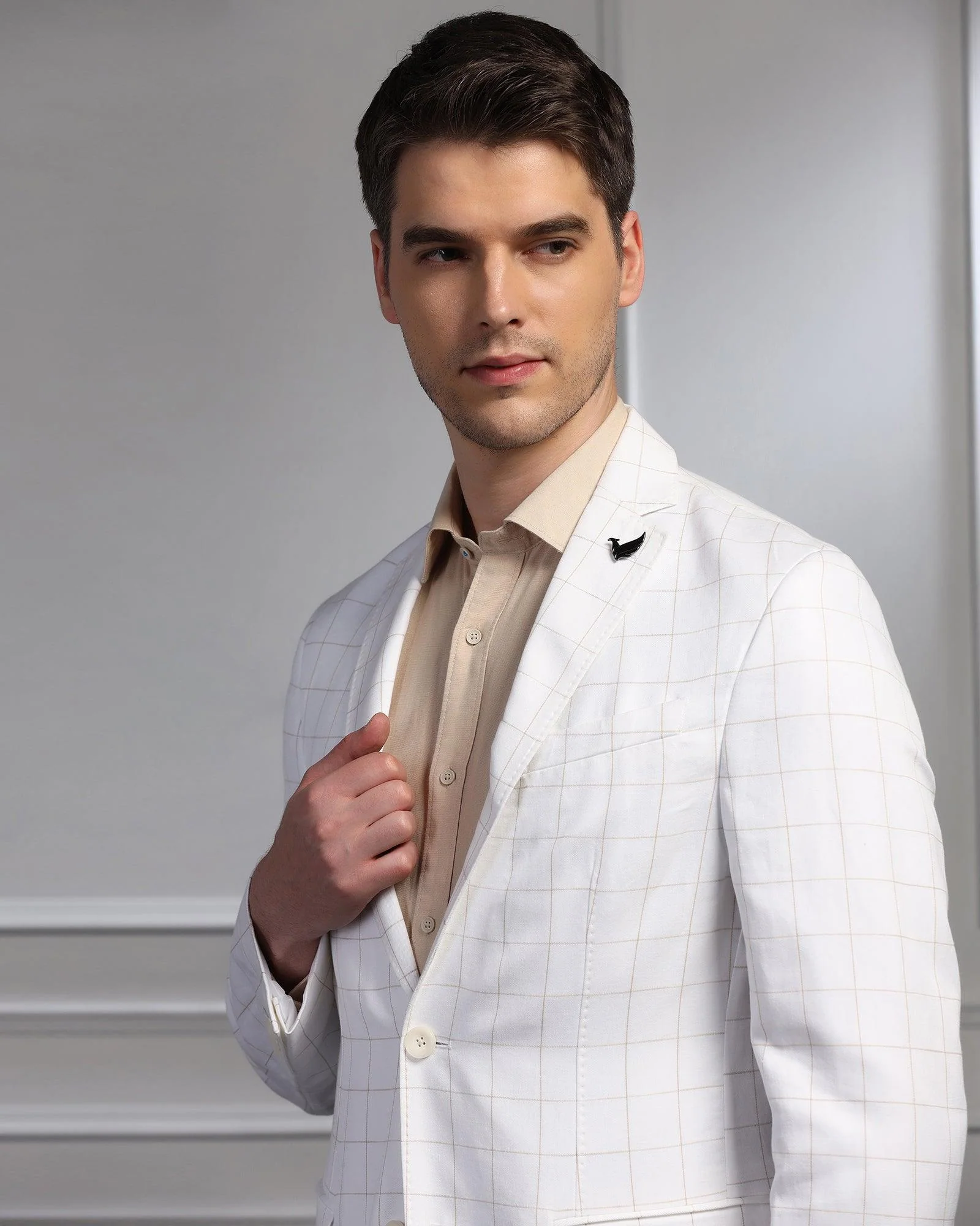 Linen Casual Off White Check Blazer - Timothy - Image 4