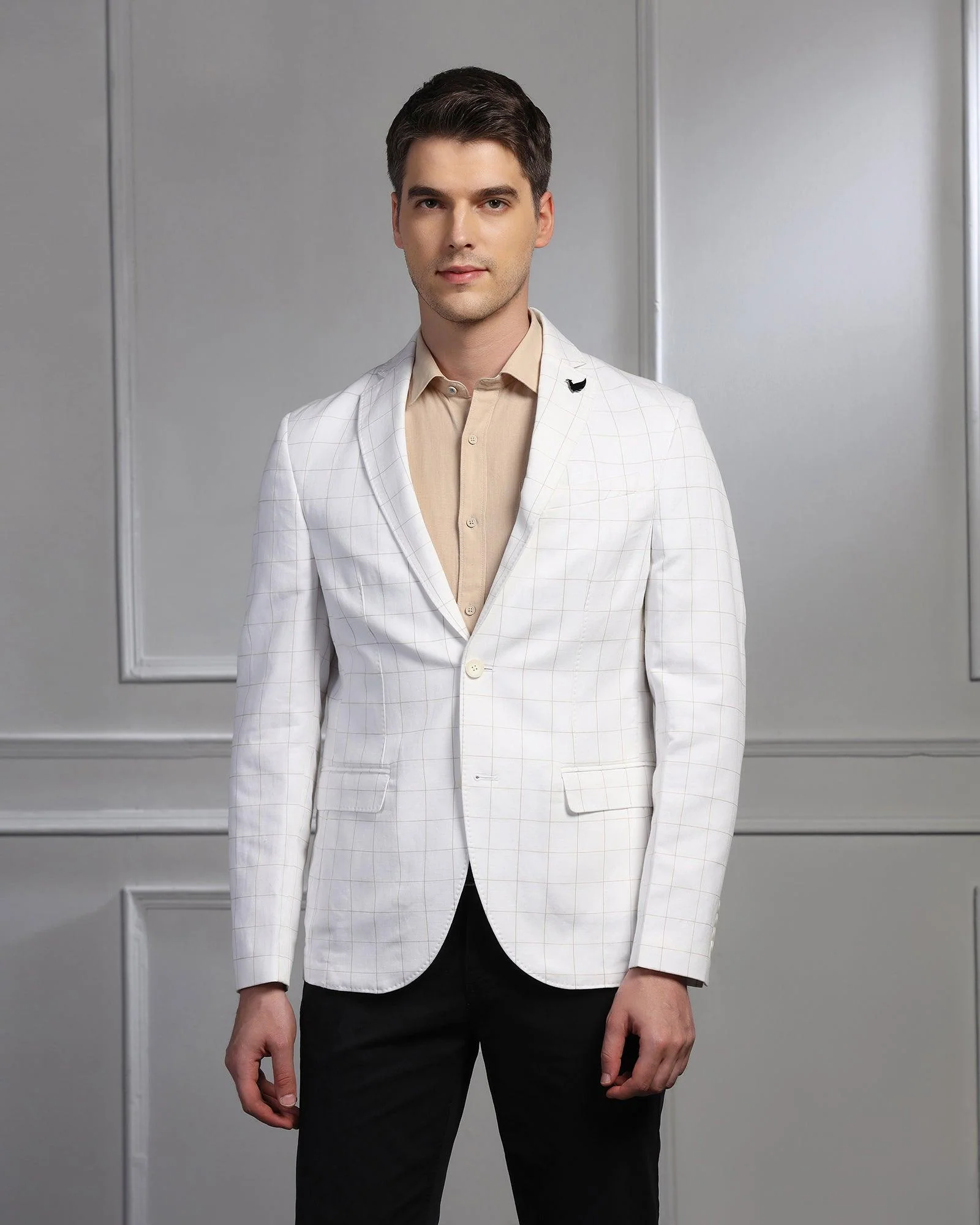 Linen Casual Off White Check Blazer - Timothy - Image 6
