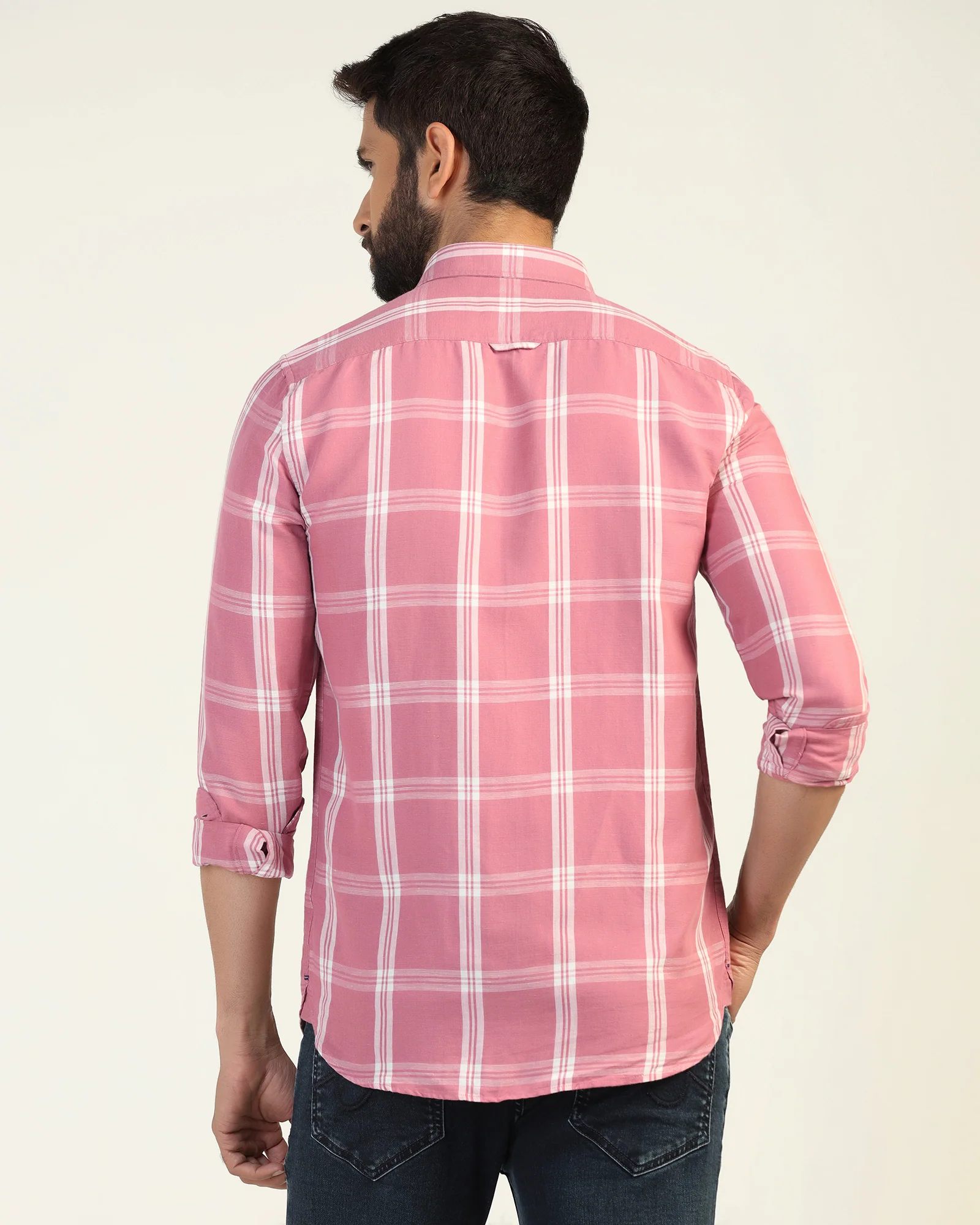 Linen Casual Pink Check Shirt - Yori - Image 2