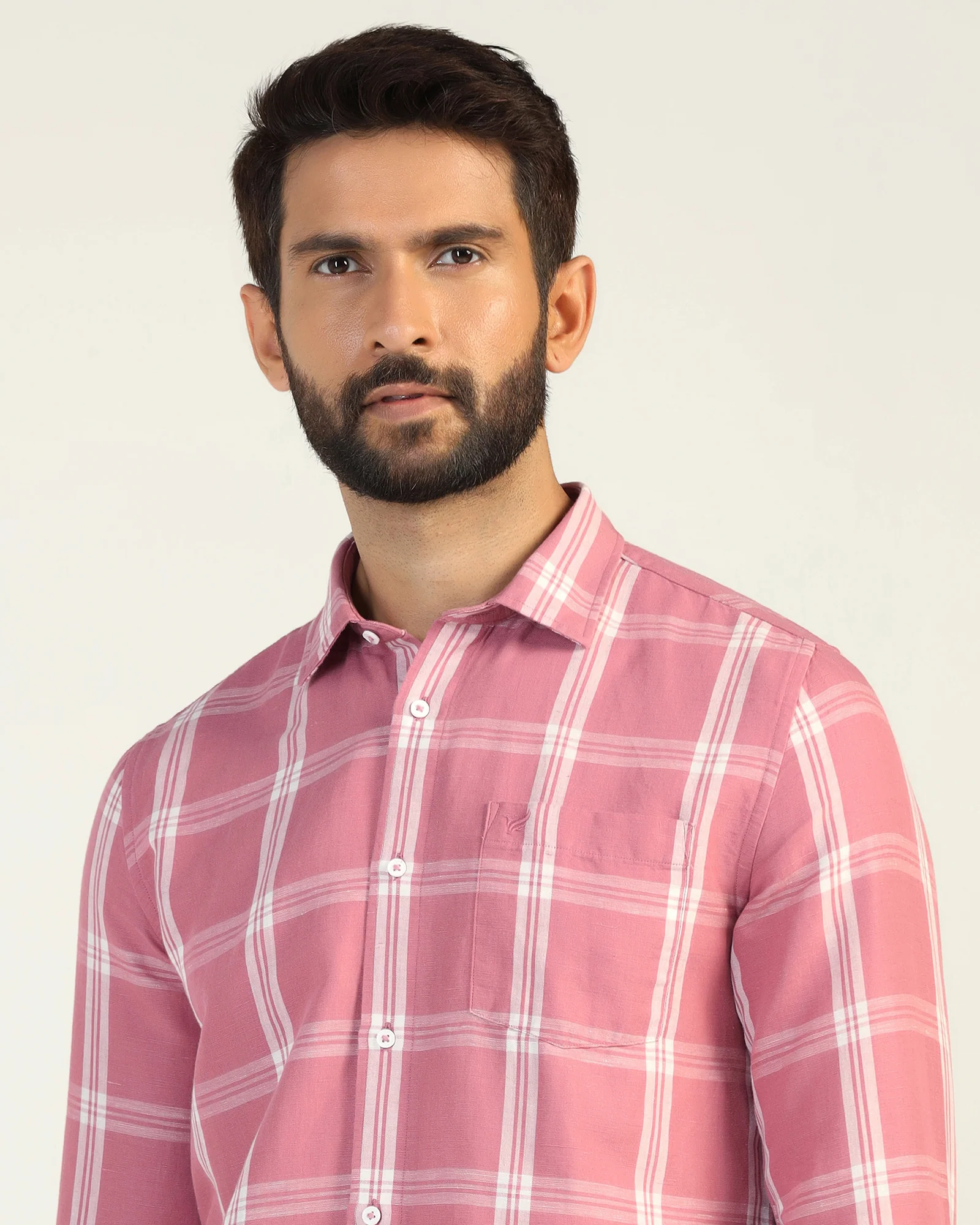 Linen Casual Pink Check Shirt - Yori - Image 4