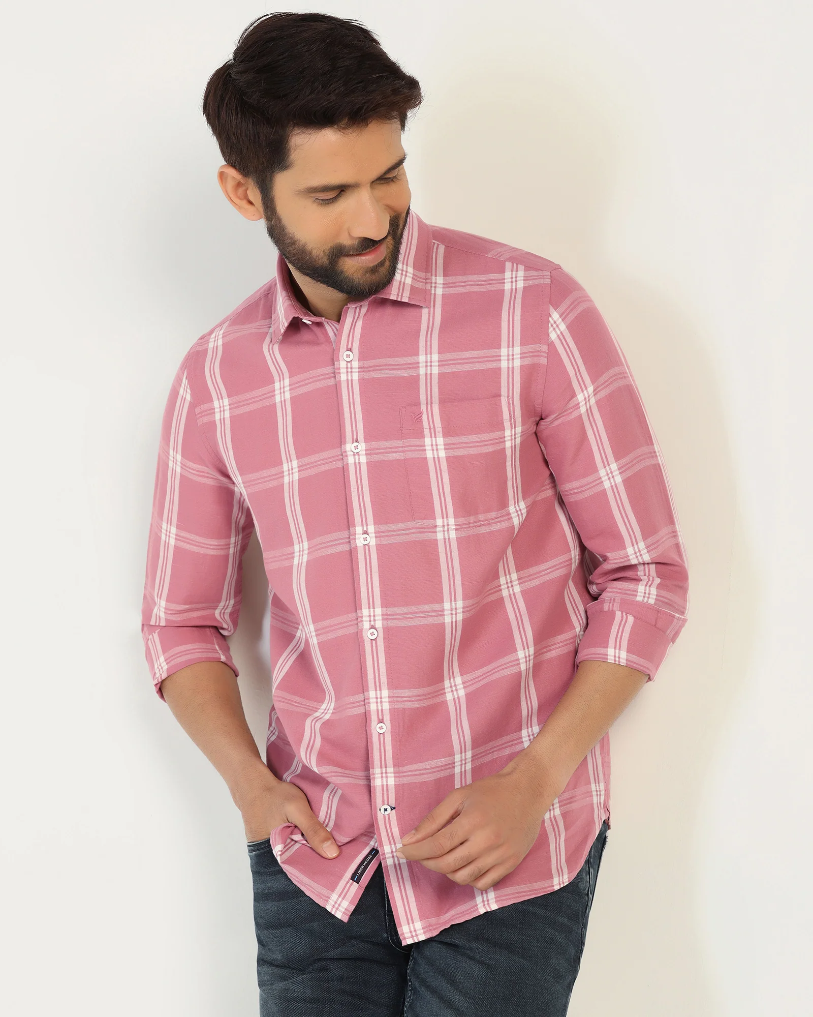 Linen Casual Pink Check Shirt - Yori - Image 7