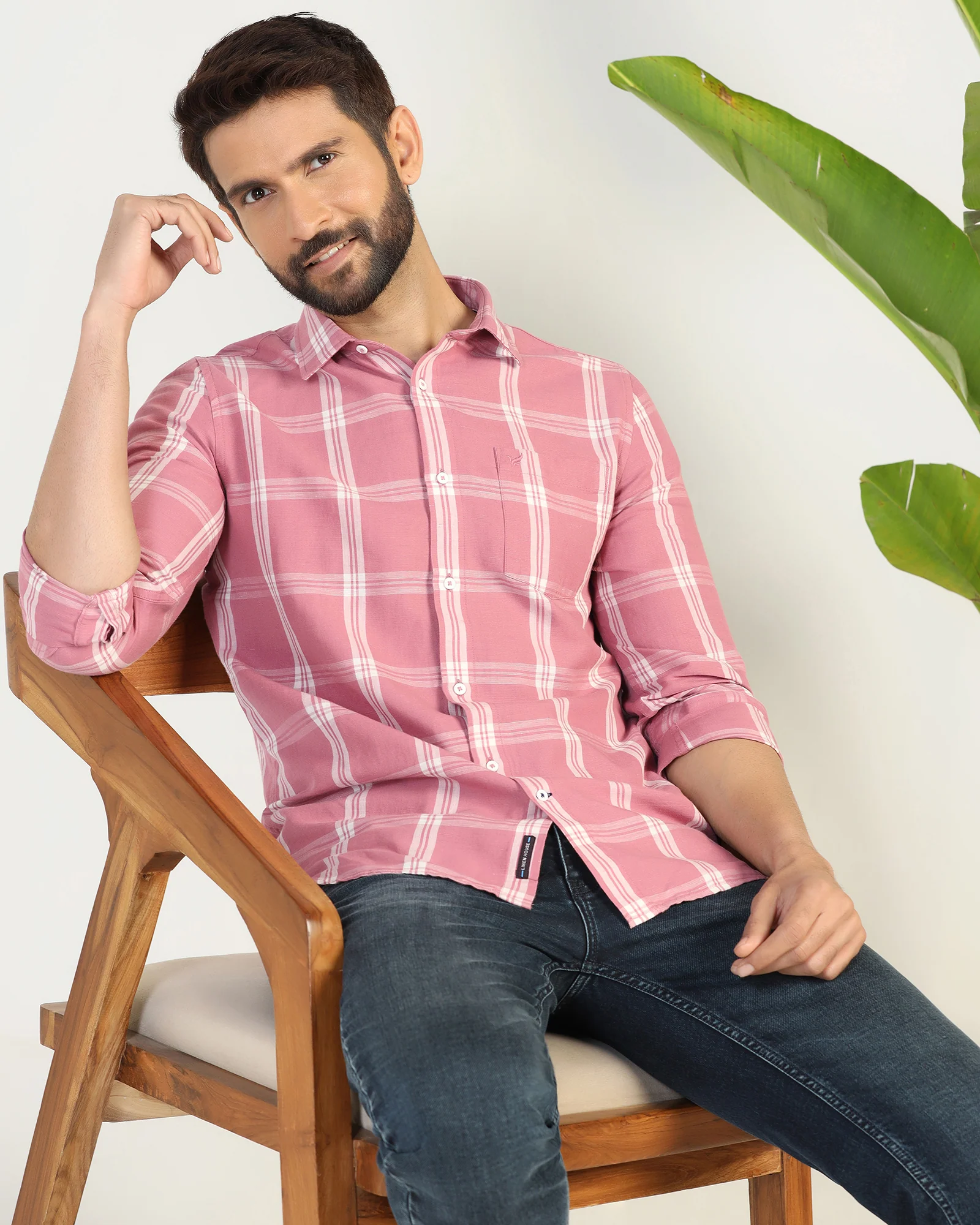 Linen Casual Pink Check Shirt - Yori - Image 8