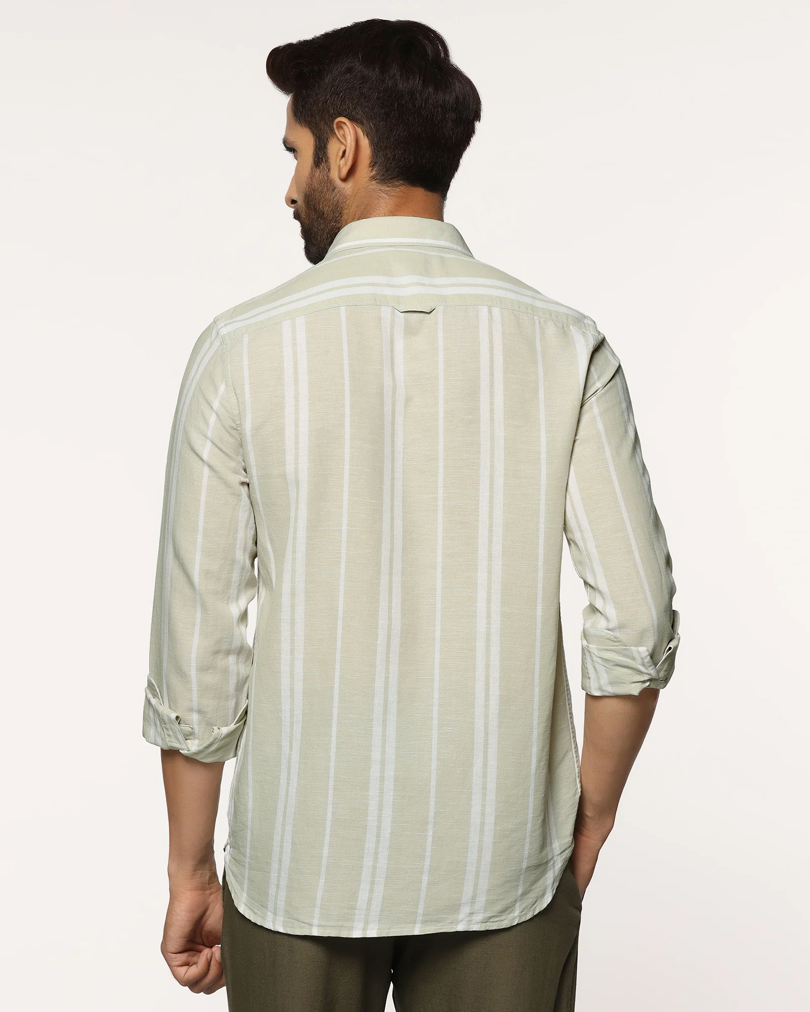 Linen Casual Pistachio Stripe Shirt - Breton - Image 2