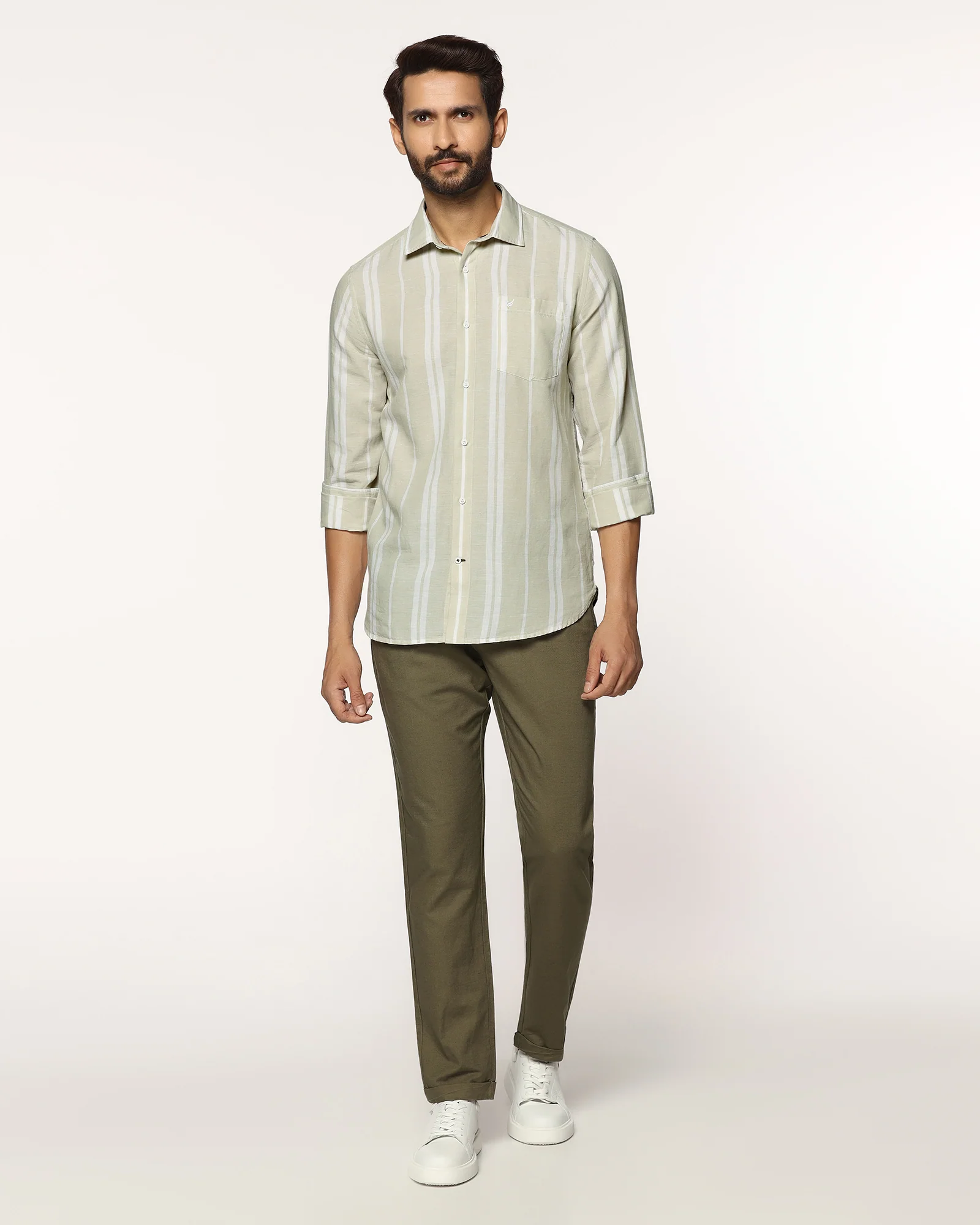 Linen Casual Pistachio Stripe Shirt - Breton - Image 3