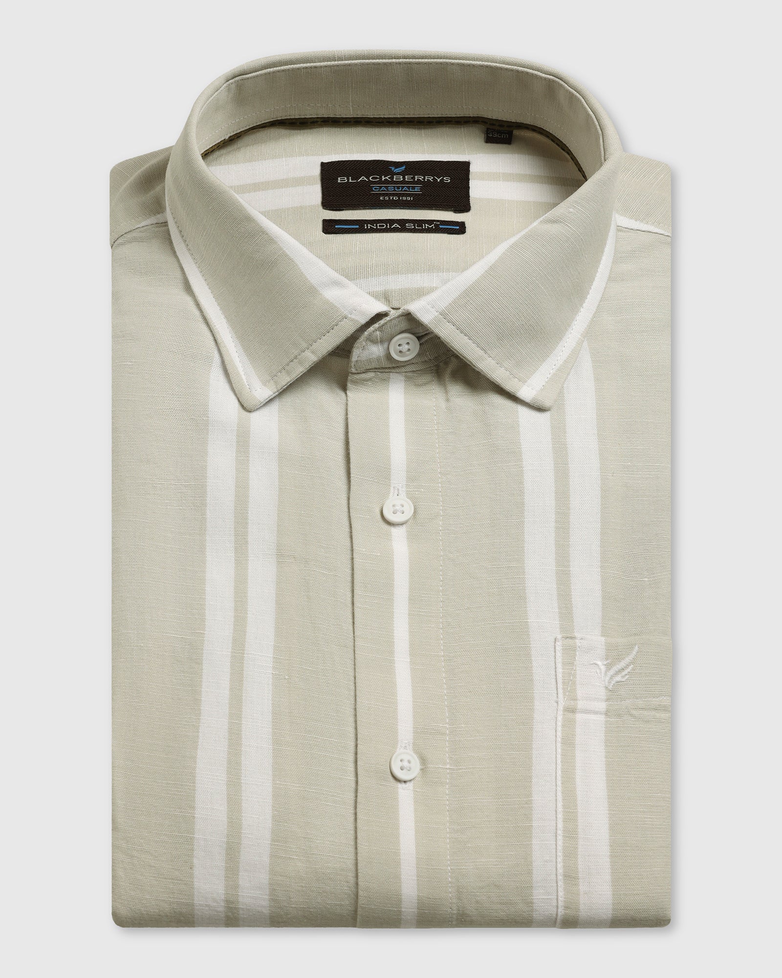 Linen Casual Pistachio Stripe Shirt - Breton - Image 5