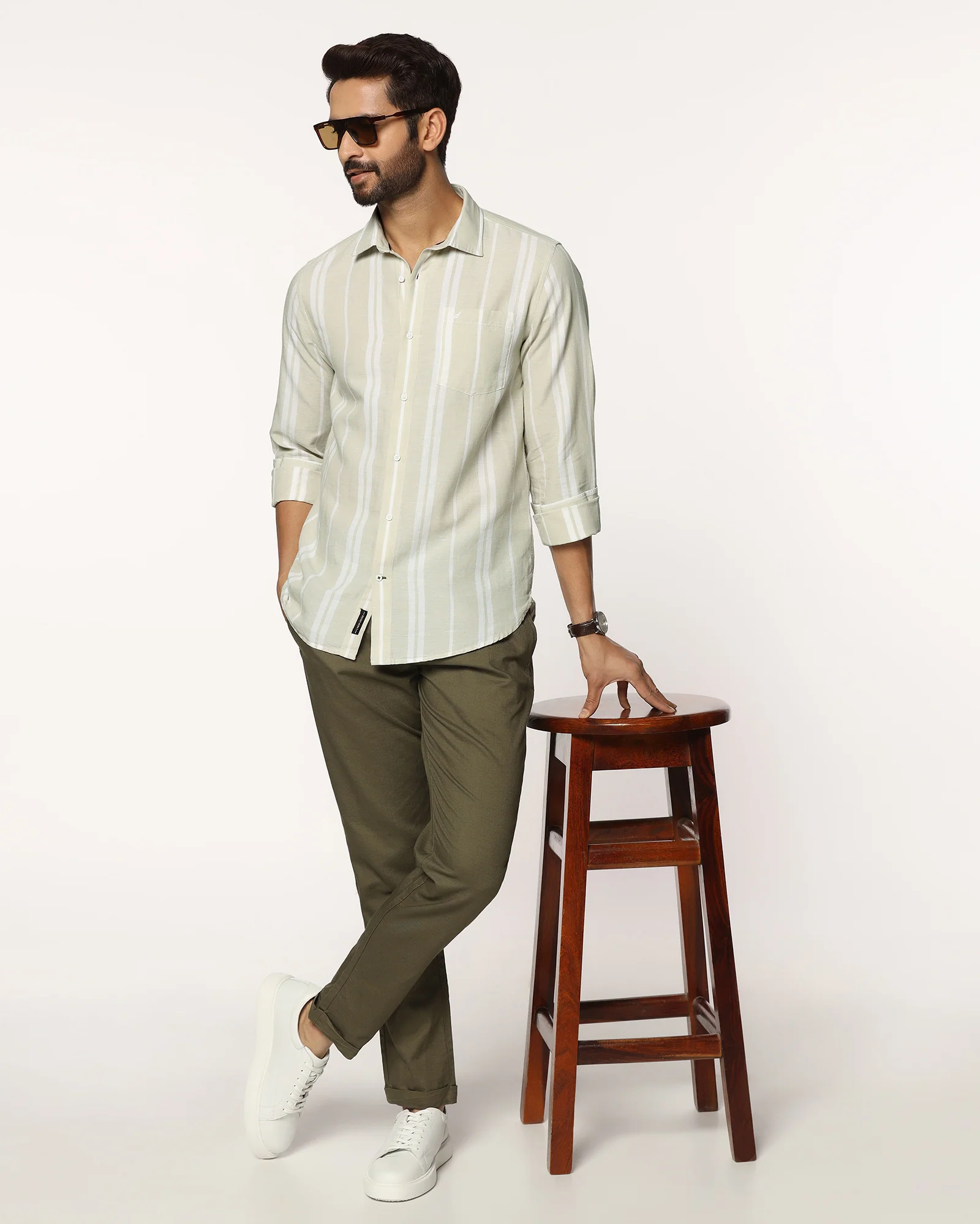 Linen Casual Pistachio Stripe Shirt - Breton - Image 7