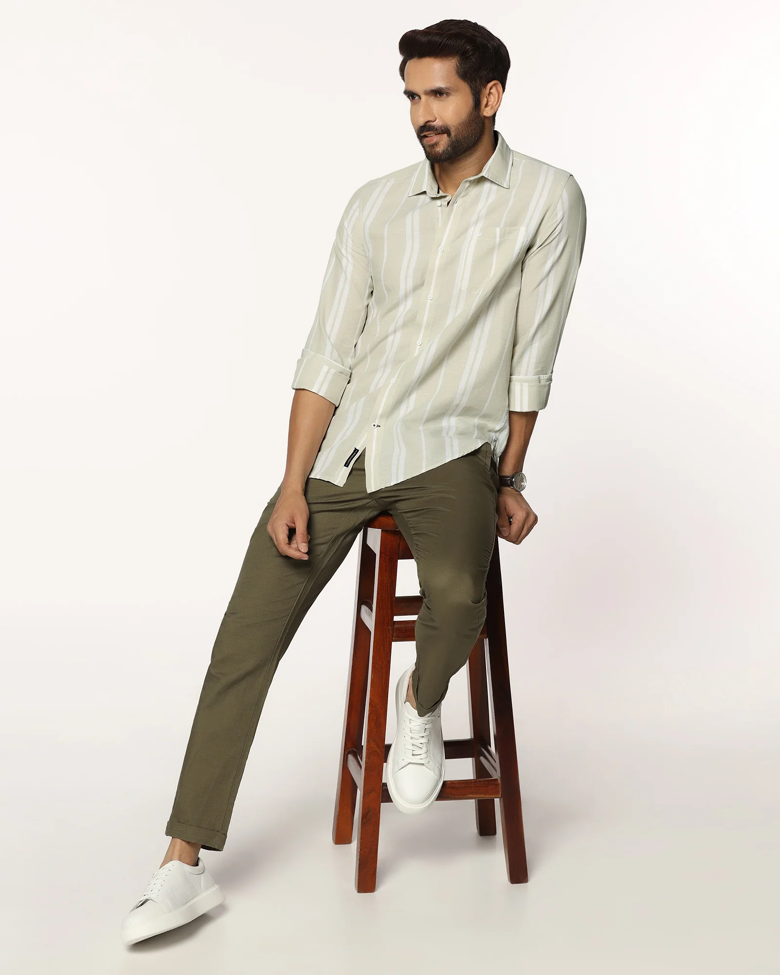 Linen Casual Pistachio Stripe Shirt - Breton - Image 8