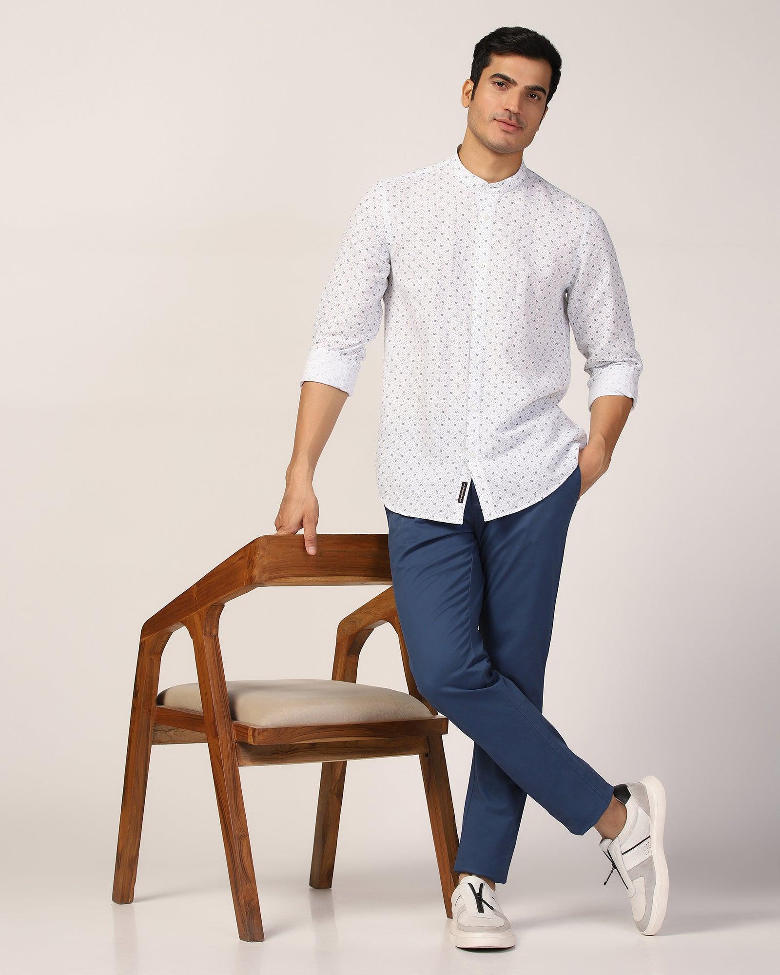 Linen Casual White Printed Shirt - Leaf - Image 6