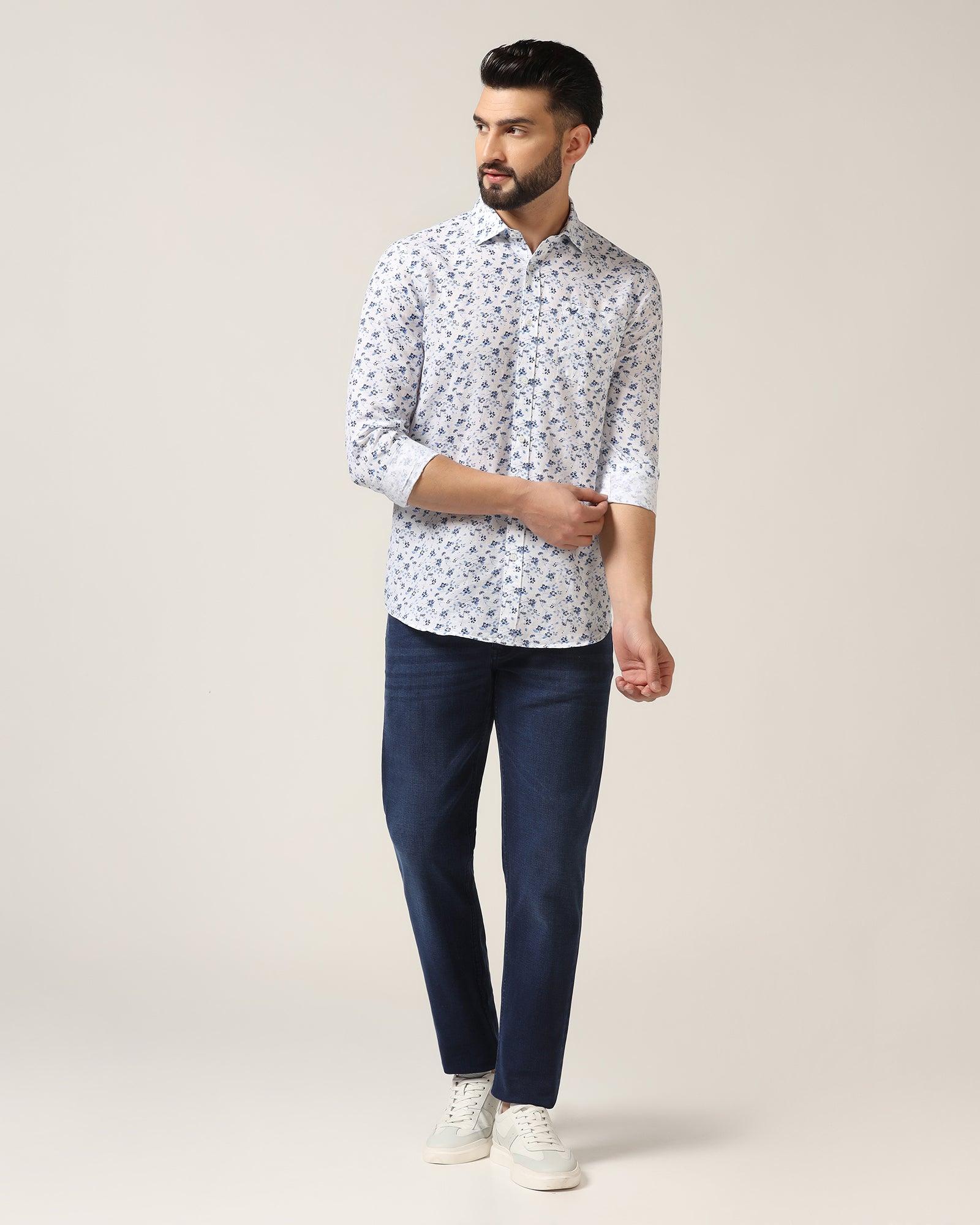 Linen Casual White Printed Shirt - Nigel - Image 3