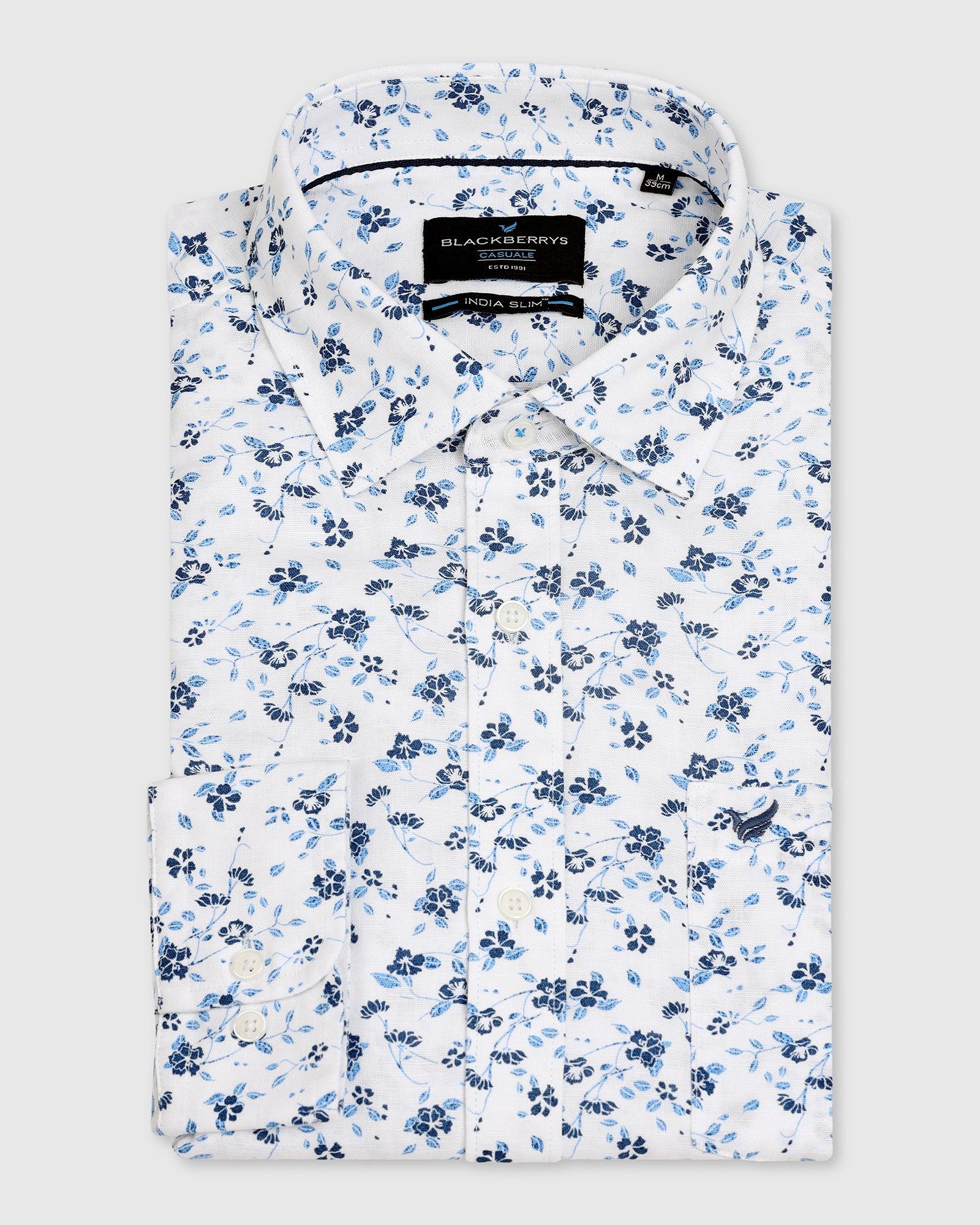Linen Casual White Printed Shirt - Nigel - Image 5