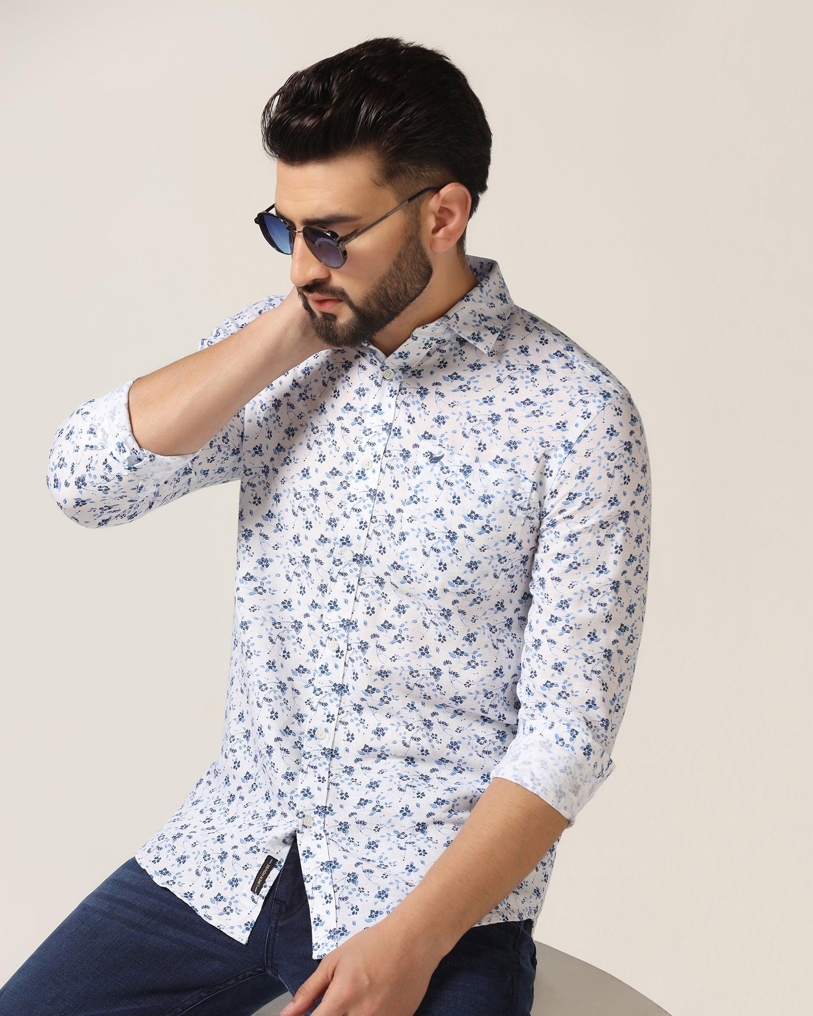 Linen Casual White Printed Shirt - Nigel - Image 6