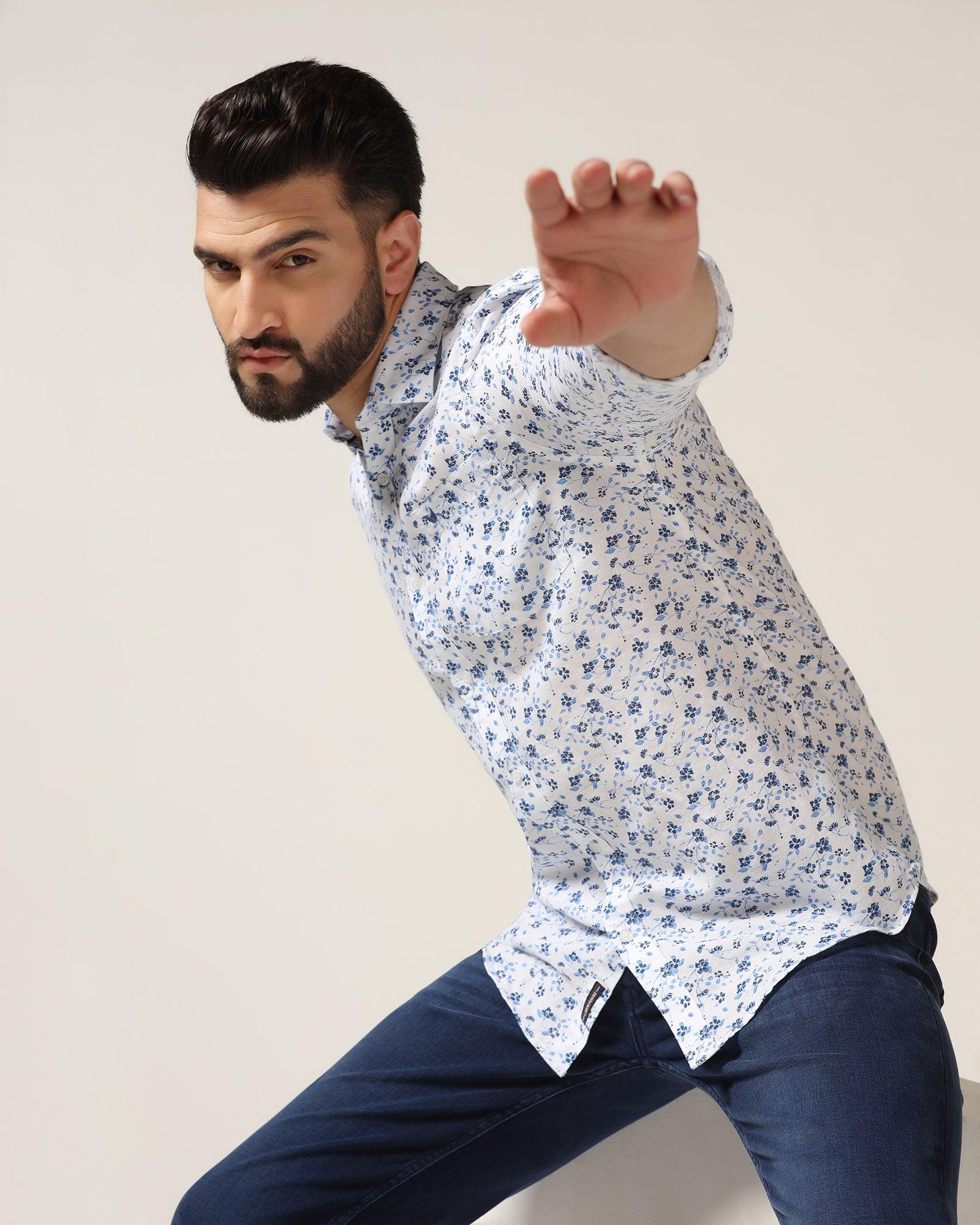 Linen Casual White Printed Shirt - Nigel - Image 8