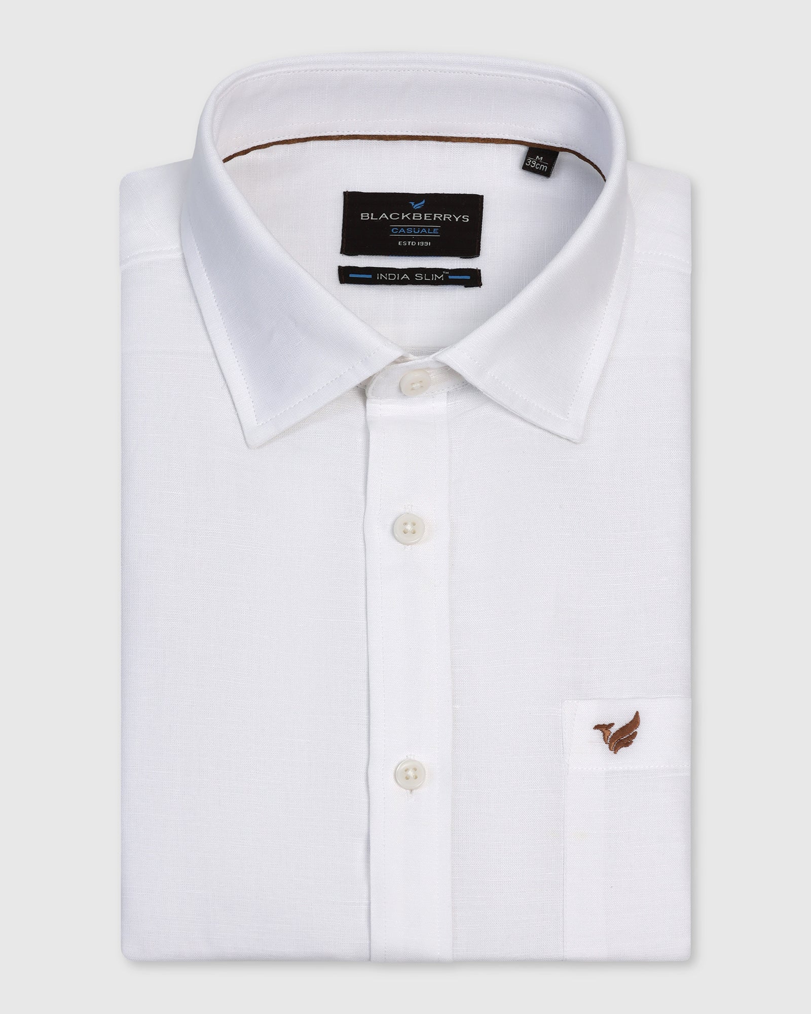 Linen Casual White Solid Shirt - Salmon - Image 6