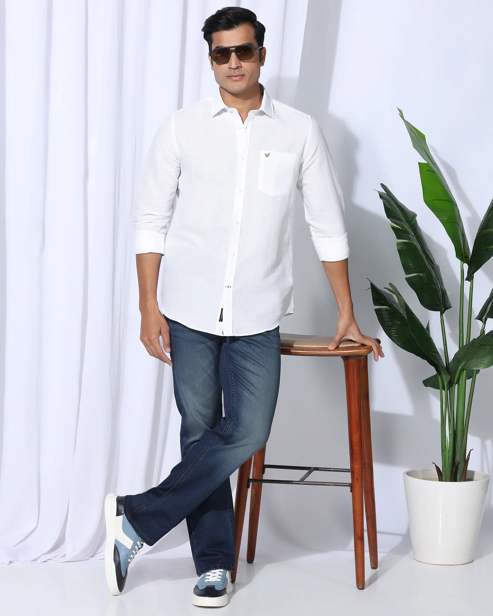 Linen Casual White Solid Shirt - Salmon - Image 8