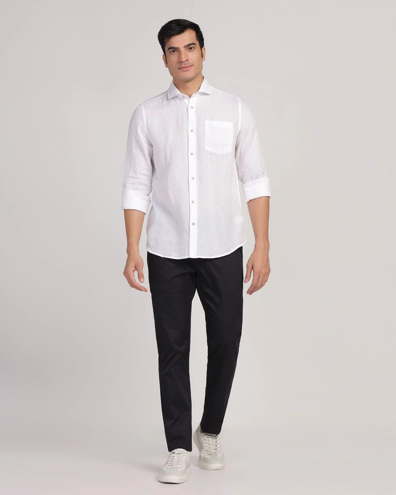Linen Casual White Solid Shirt - Stefan - Image 3