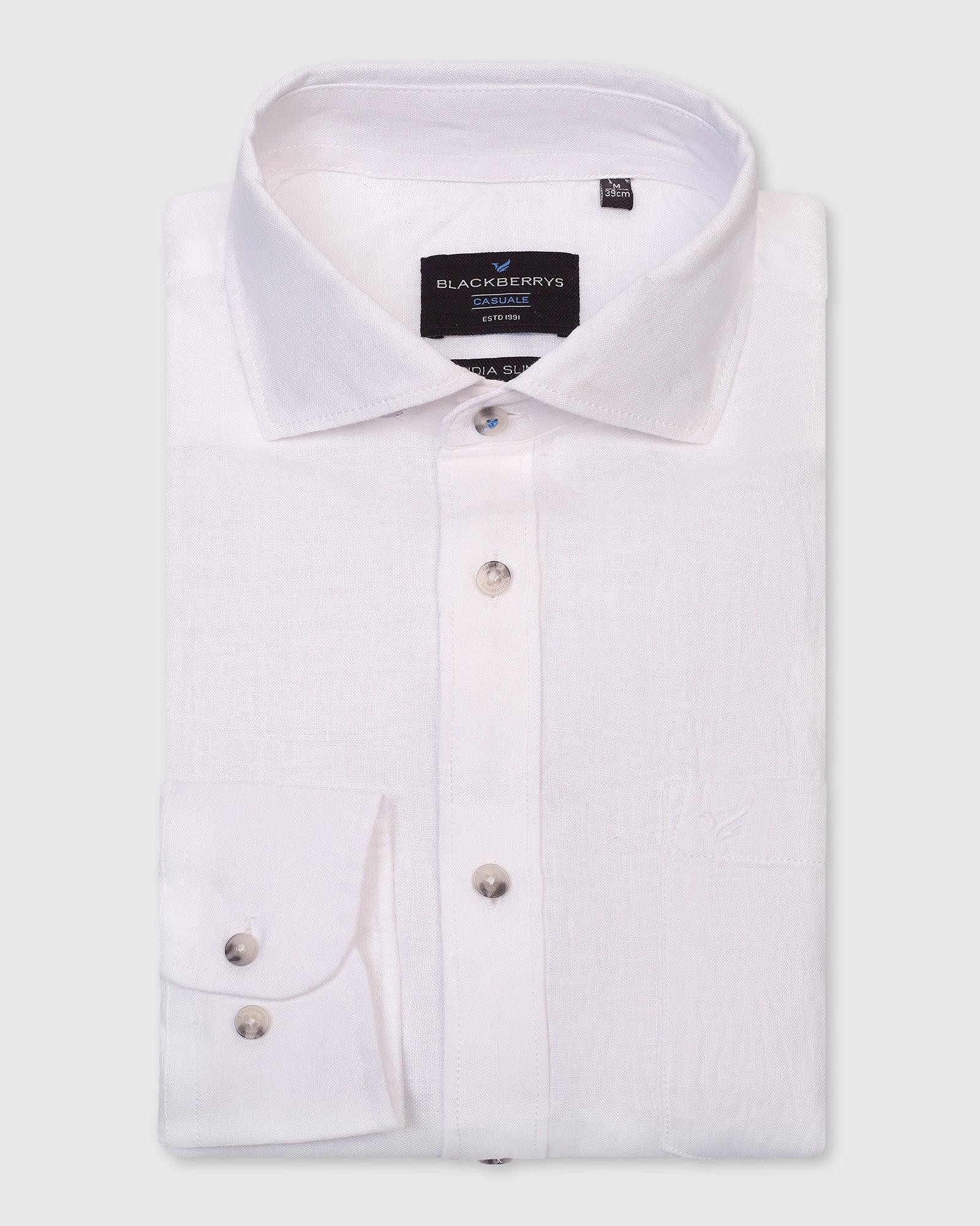 Linen Casual White Solid Shirt - Stefan - Image 5