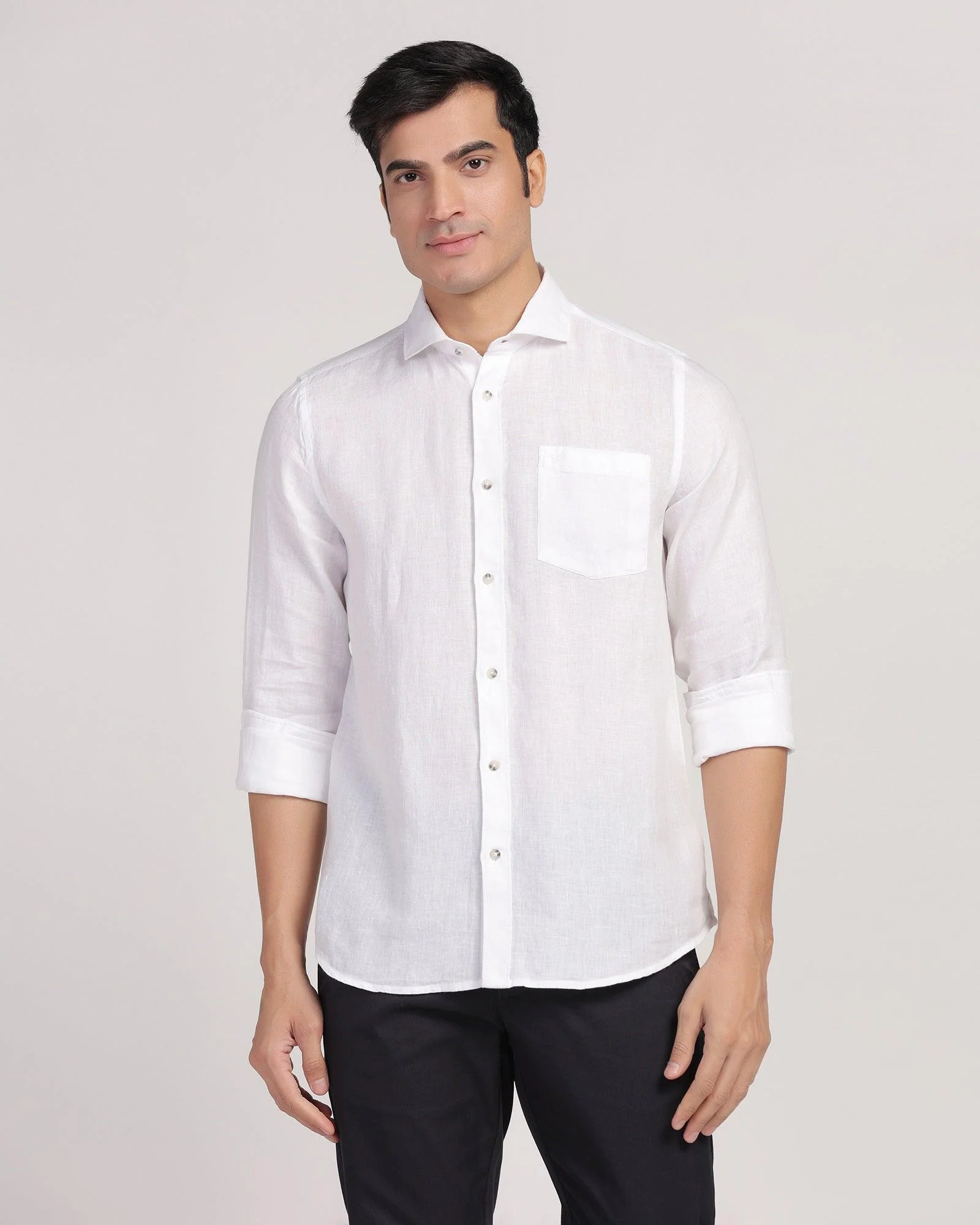 Linen Casual White Solid Shirt - Stefan - Image 6
