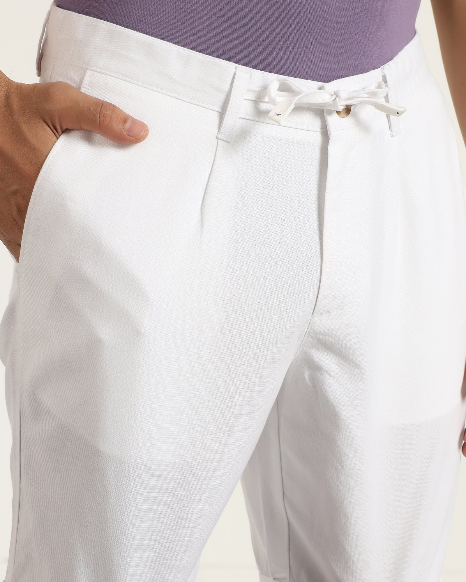 Linen Casual White Solid Shorts - Kat - Image 4