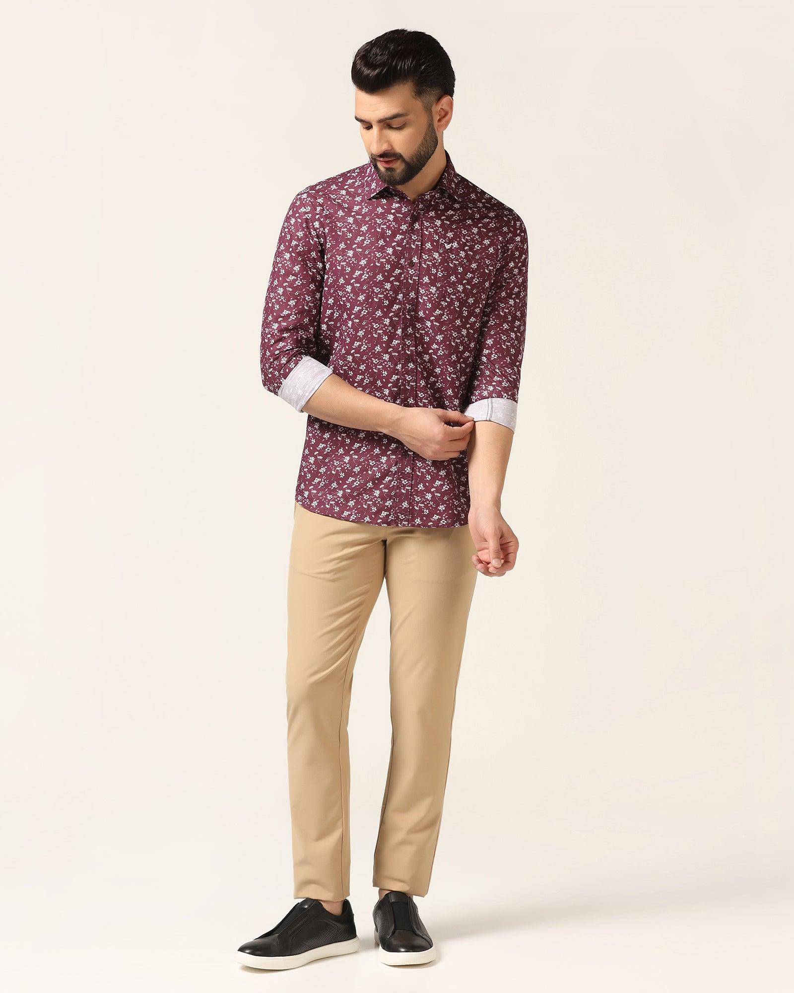 Linen Casual Wine Printed Shirt - Nigel - Image 3