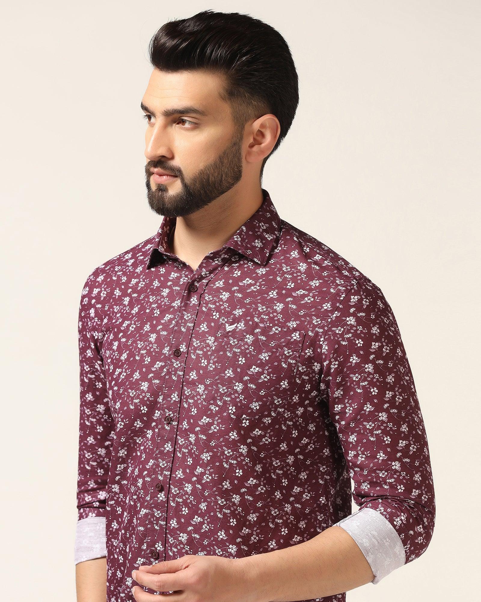Linen Casual Wine Printed Shirt - Nigel - Image 4