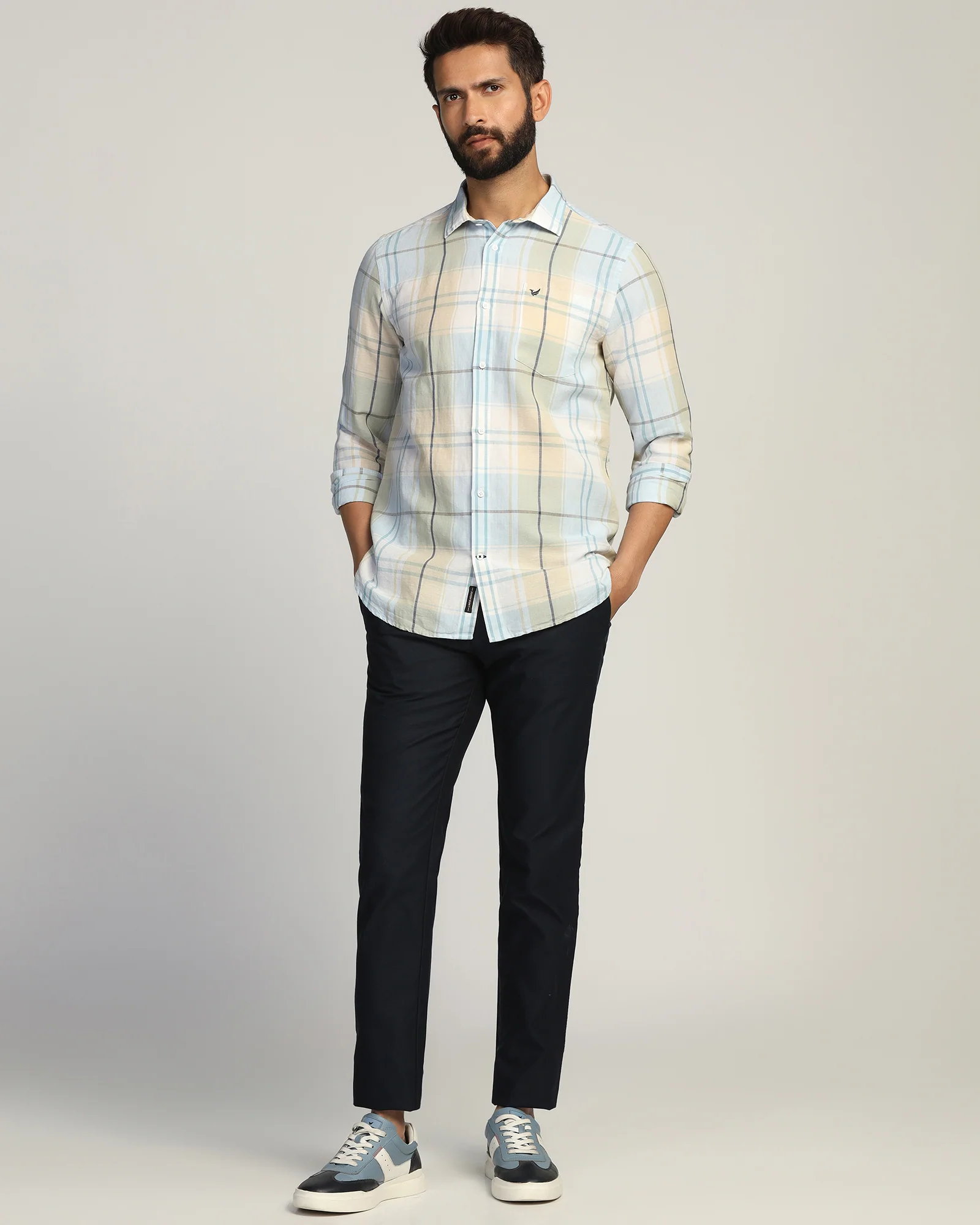 Linen Casual Yellow Check Shirt - Walken - Image 3