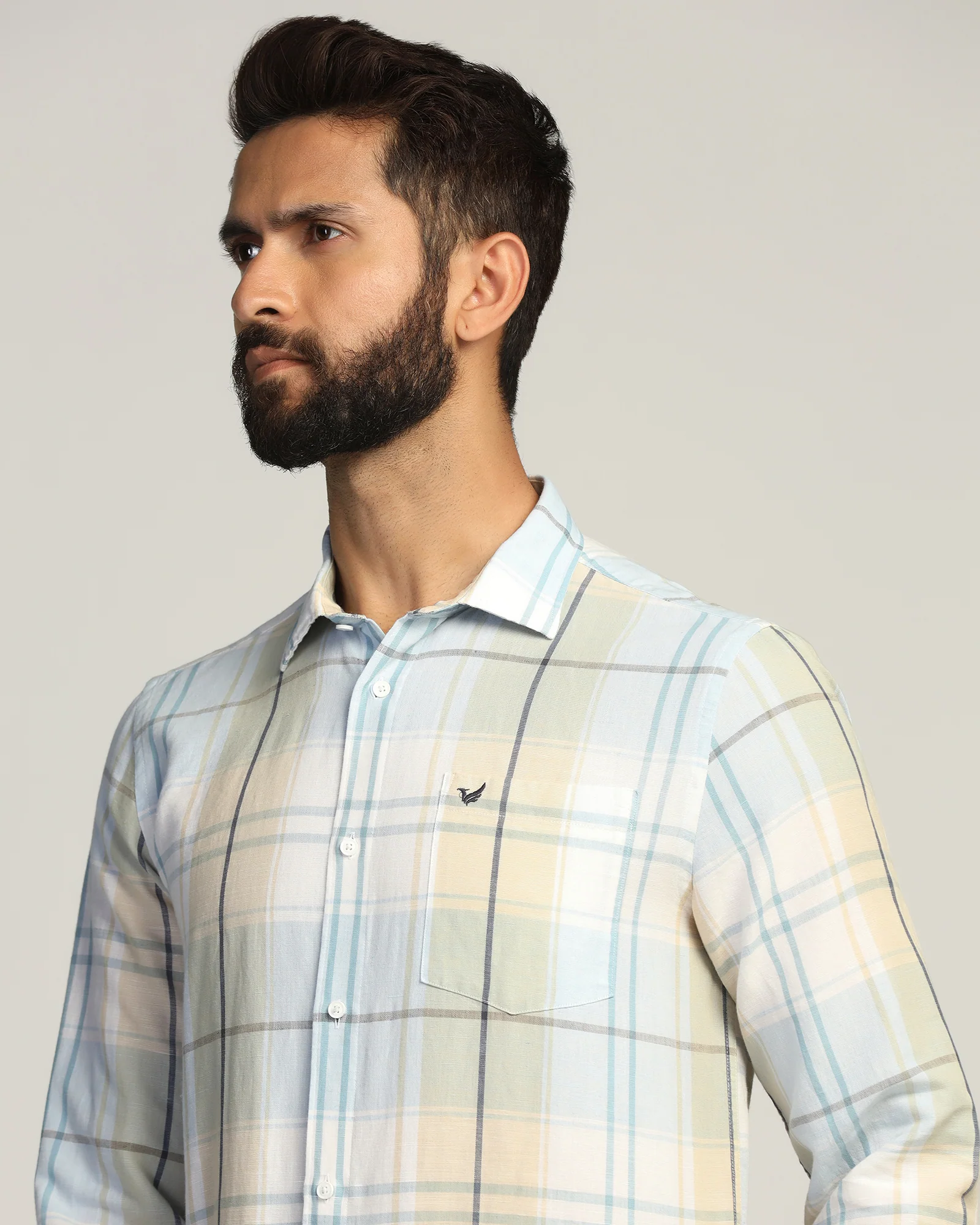 Linen Casual Yellow Check Shirt - Walken - Image 4