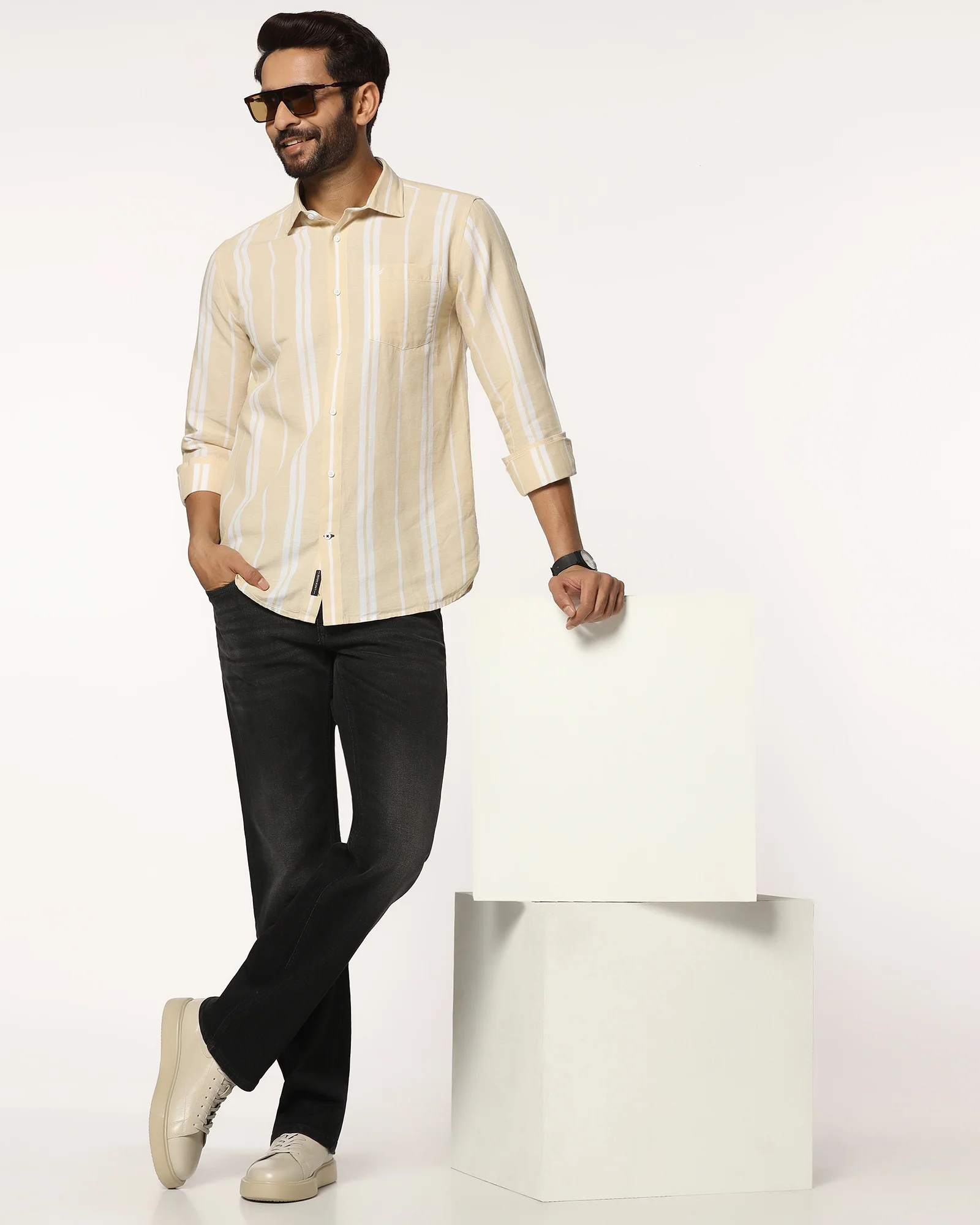 Linen Casual Yellow Stripe Shirt - Breton - Image 7