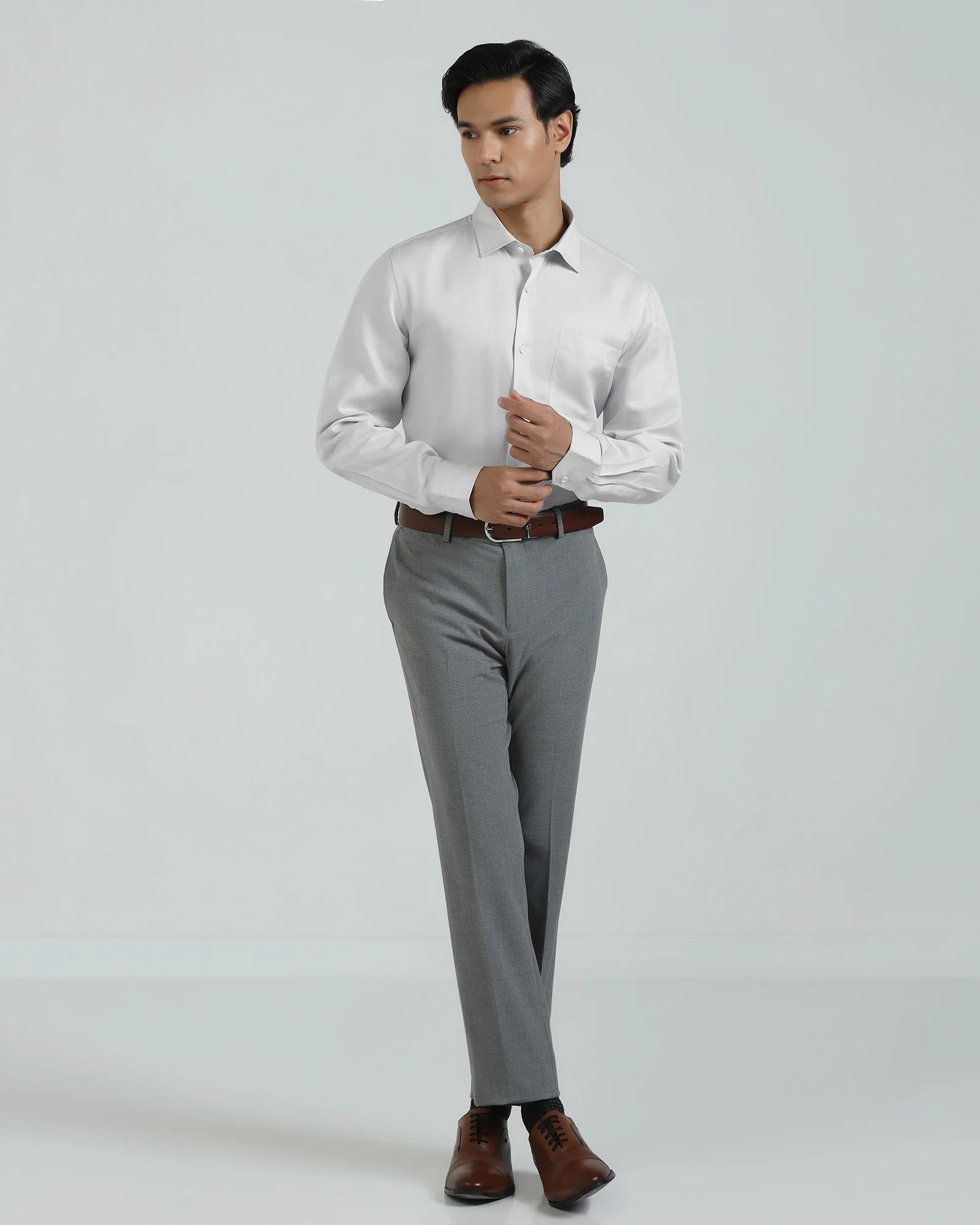 Linen Formal Ash Grey Solid Shirt - Save - Image 3