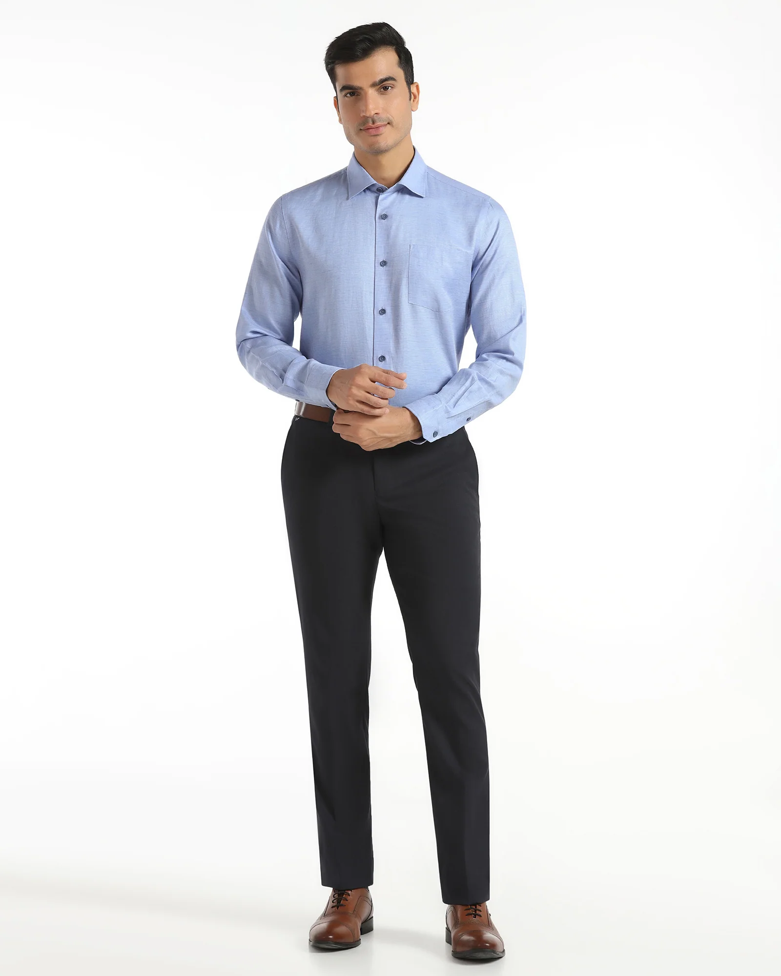 Linen Formal Blue Textured Shirt - Sand - Image 3