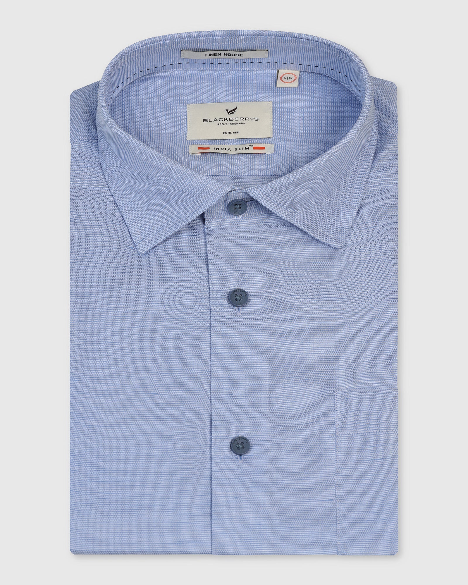 Linen Formal Blue Textured Shirt - Sand - Image 5