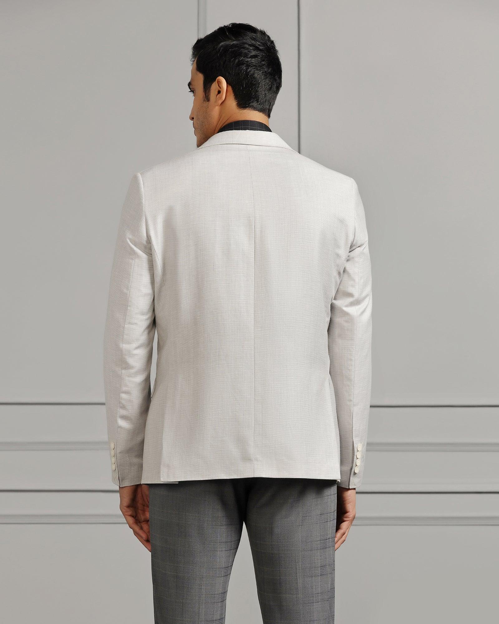 Luxe Linen Formal Light Grey Textured Blazer - Amber - Image 2