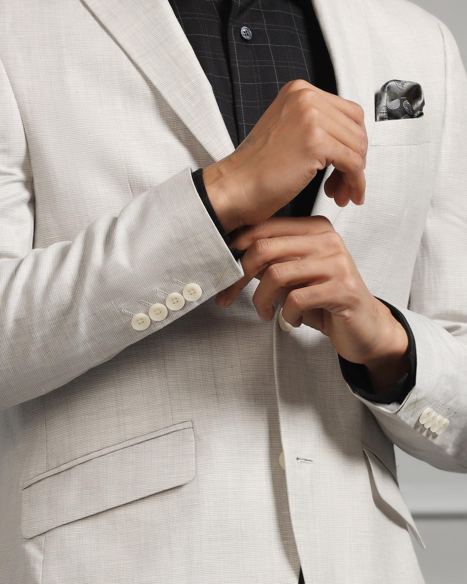 Luxe Linen Formal Light Grey Textured Blazer - Amber - Image 5