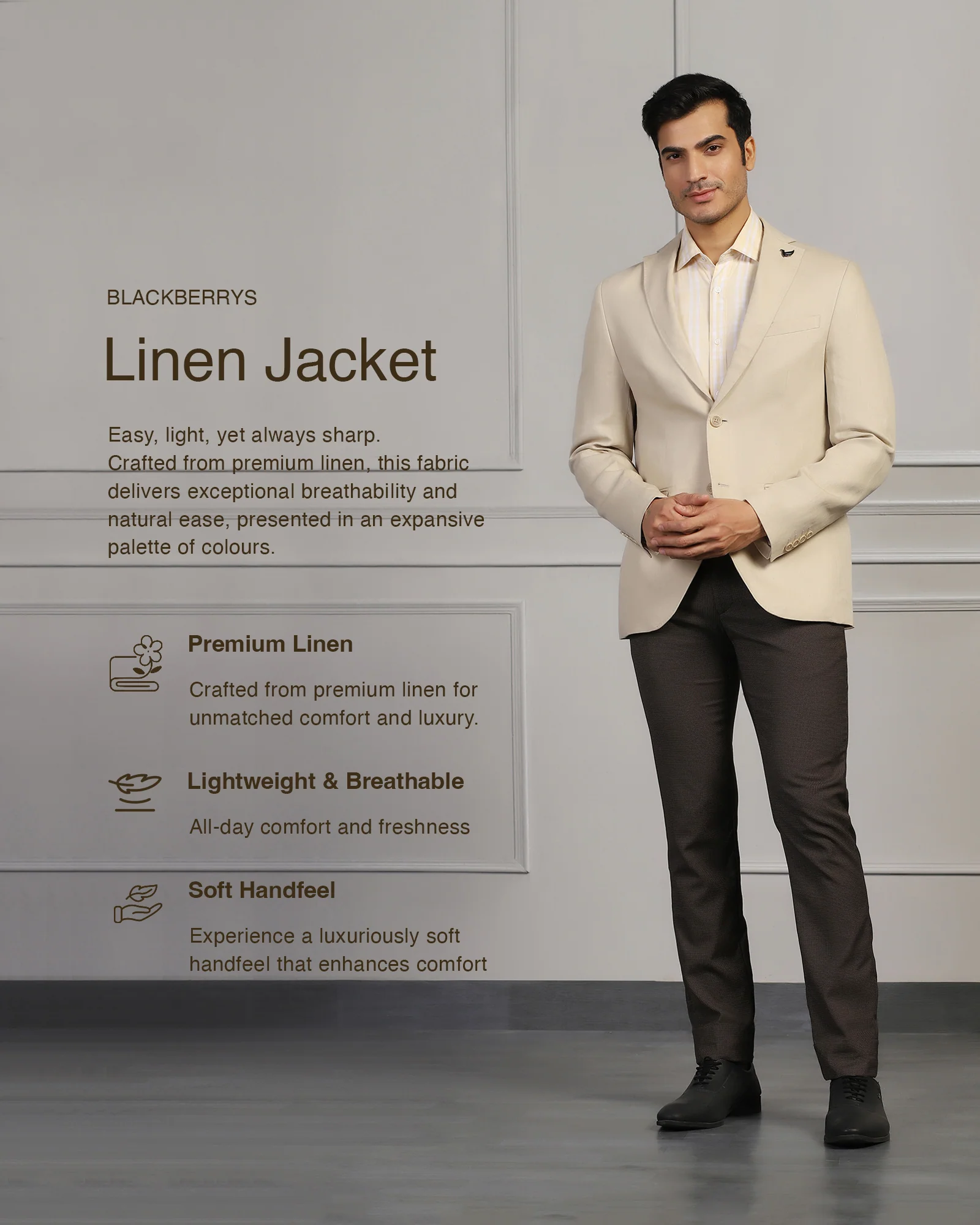Linen Formal Natural Solid Blazer - Jonah - Image 3
