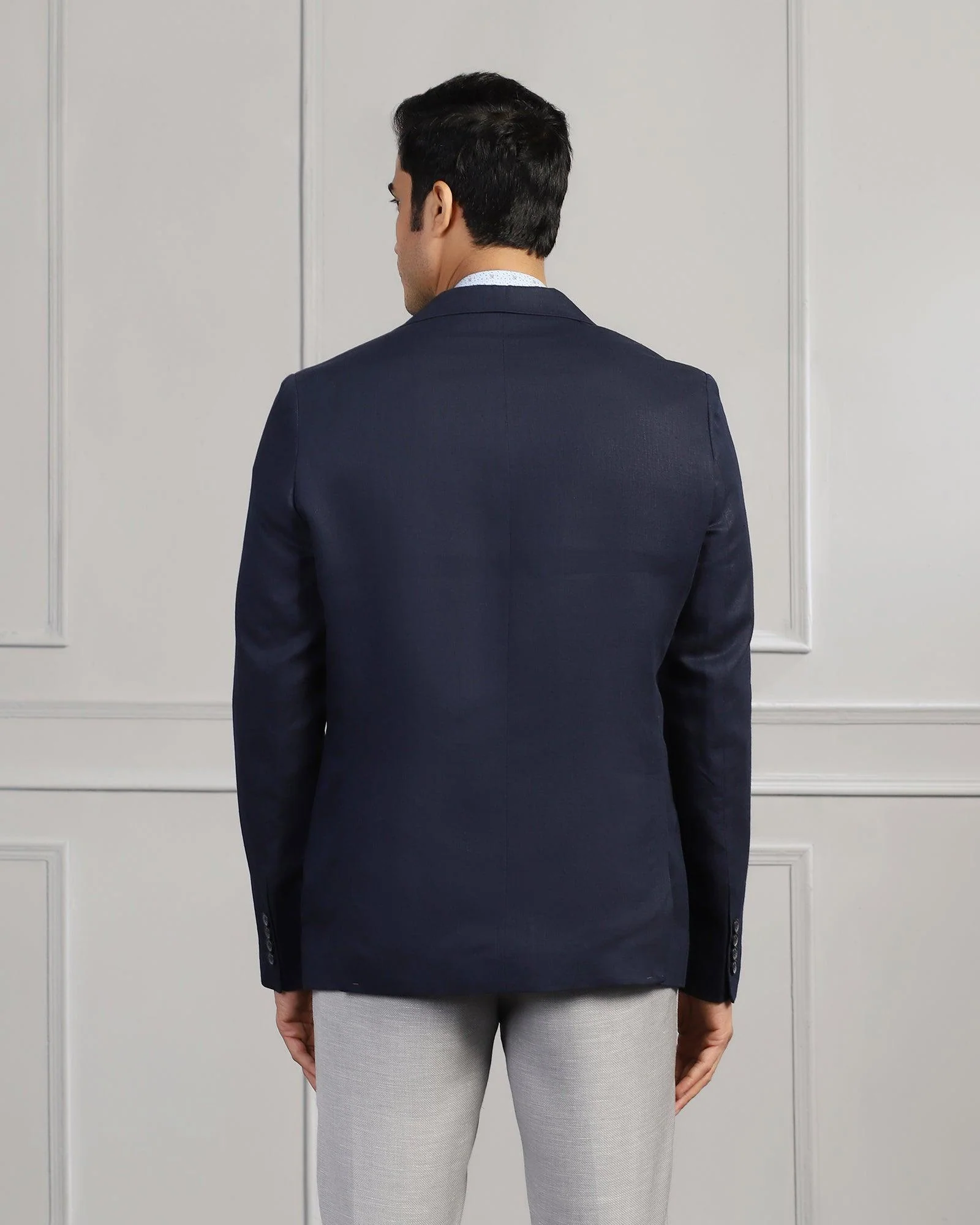 Linen Formal Navy Solid Blazer - Jonah - Image 2
