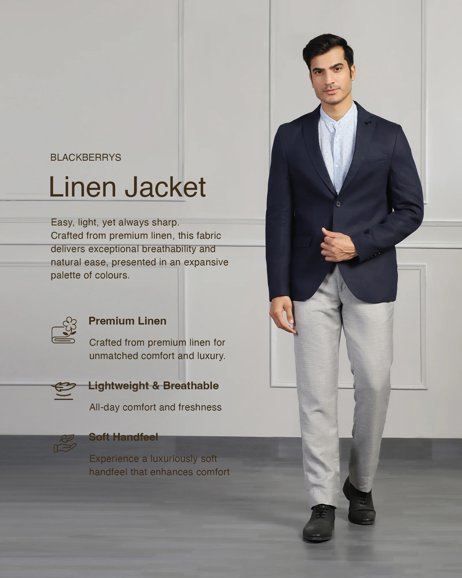 Linen Formal Navy Solid Blazer - Jonah - Image 3