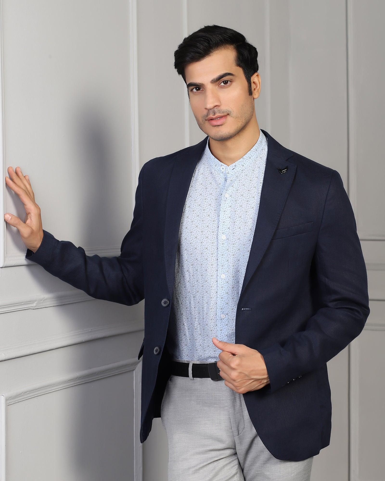 Linen Formal Navy Solid Blazer - Jonah - Image 6