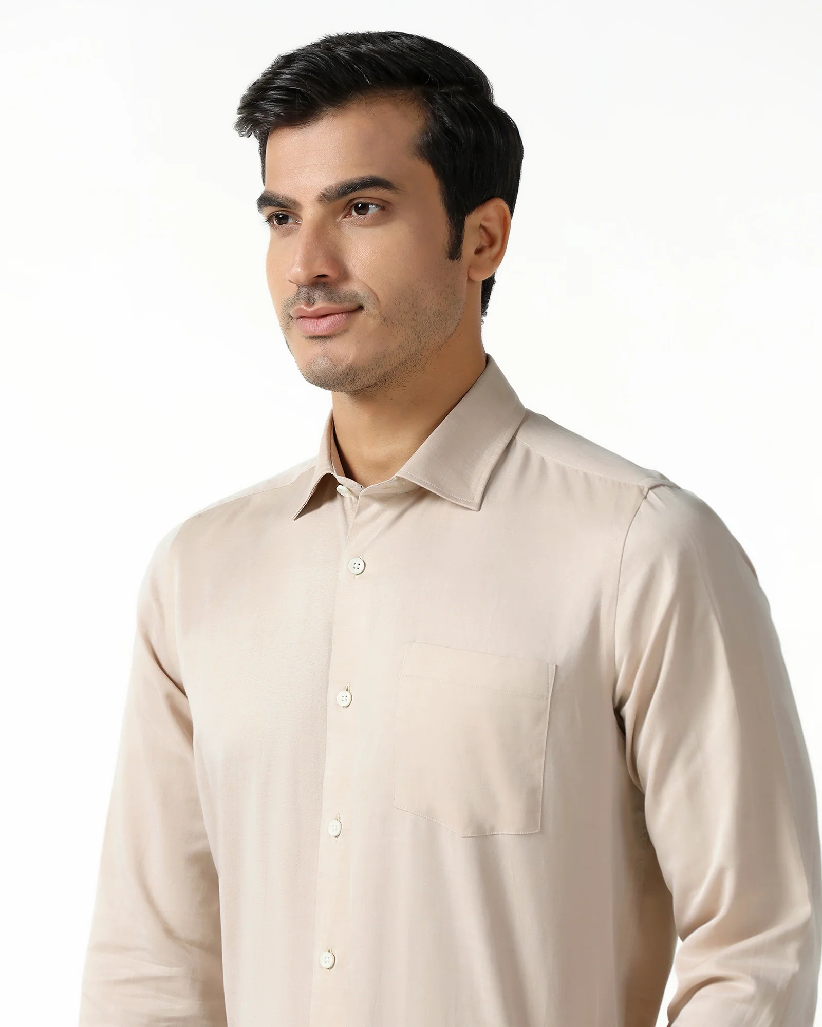 Linen Formal Ochre Solid Shirt - Save - Image 4