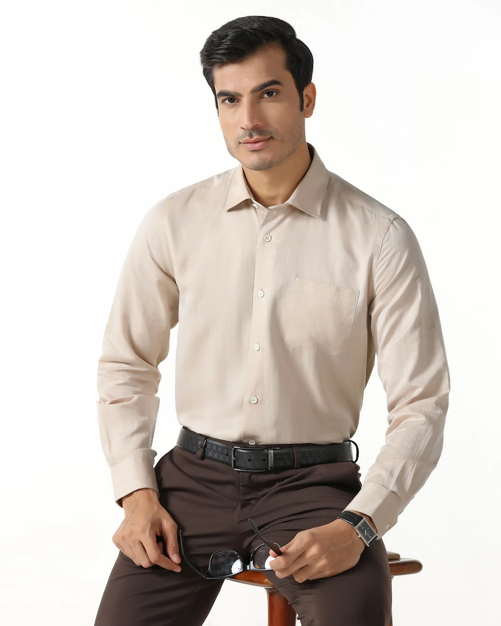 Linen Formal Ochre Solid Shirt - Save - Image 8