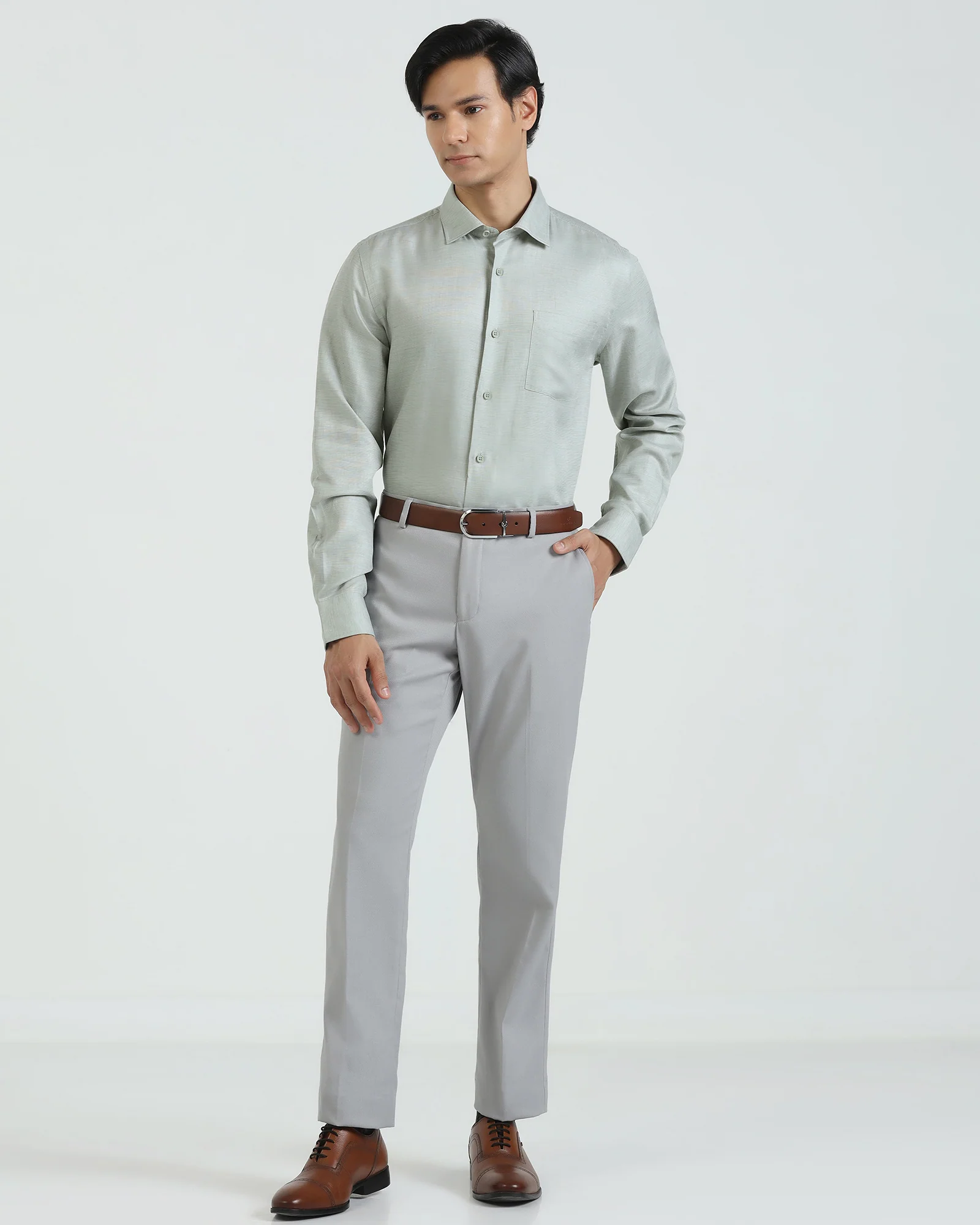 Linen Formal Olive Textured Shirt - Sand - Image 3