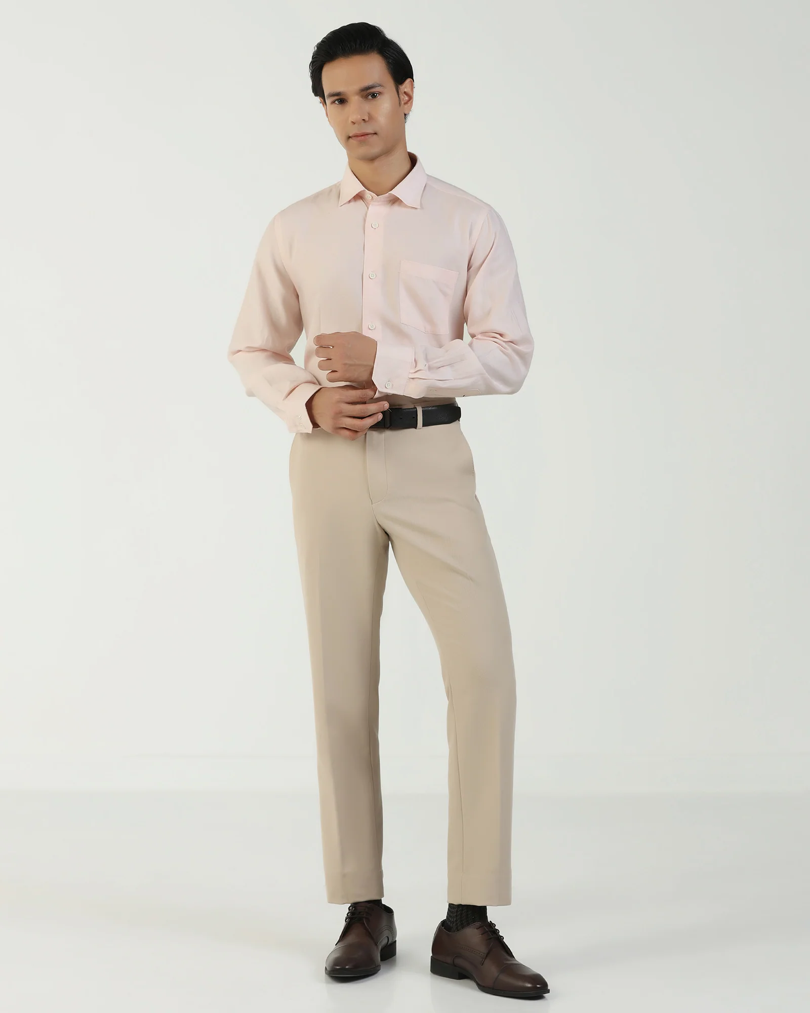 Linen Formal Peach Solid Shirt - Save - Image 3