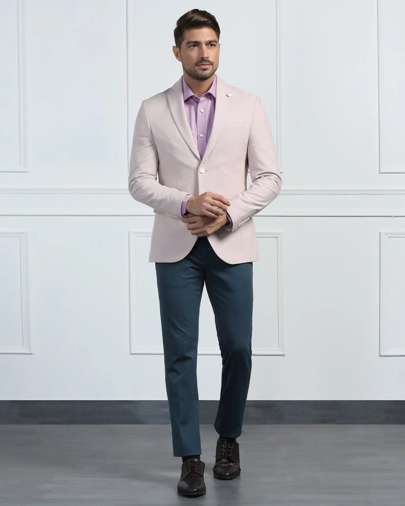 Linen Formal Pink Textured Blazer - Datsun - Image 3