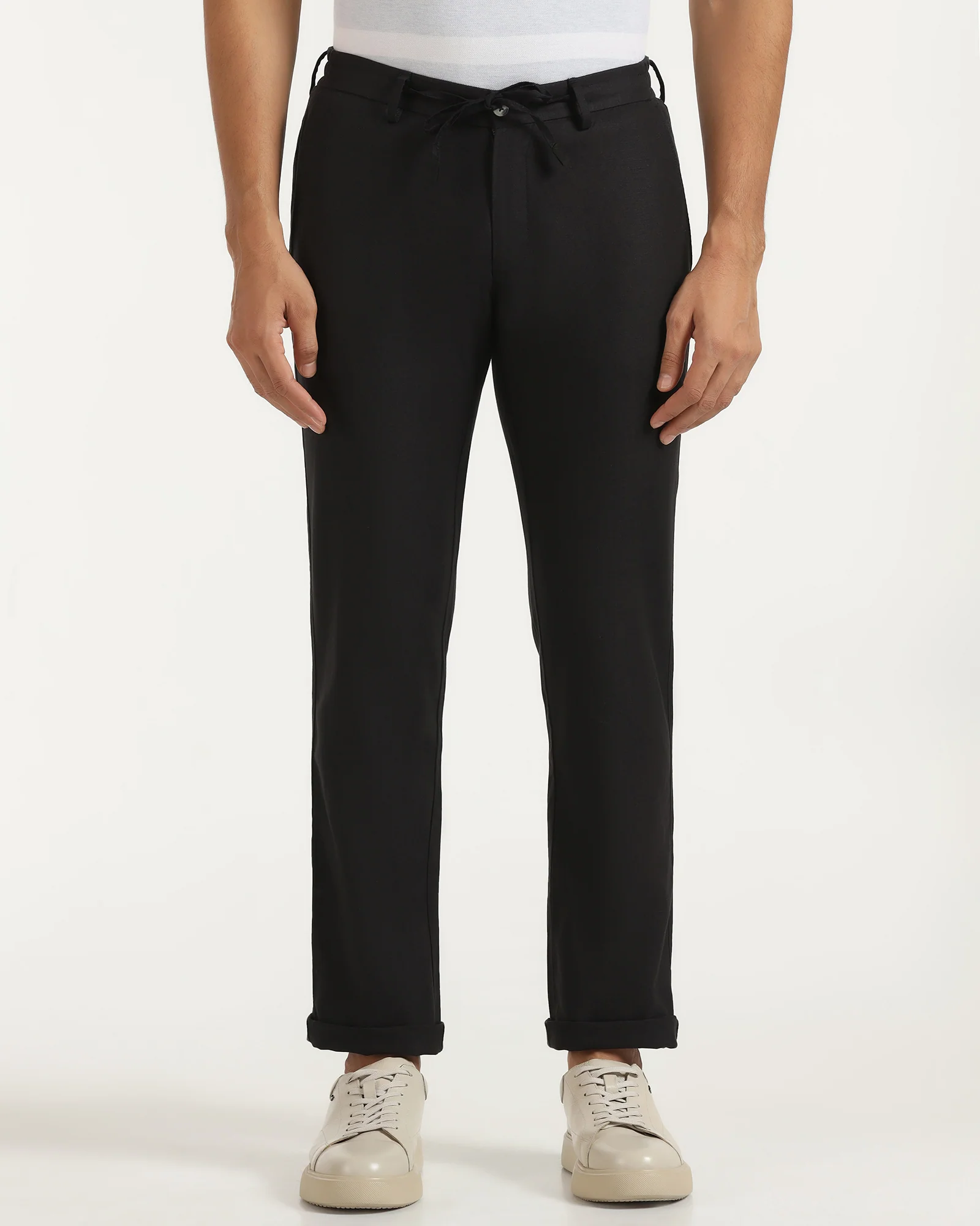 Linen Slim Comfort B-95 Casual Black Solid Khakis - Edwin - Image 3