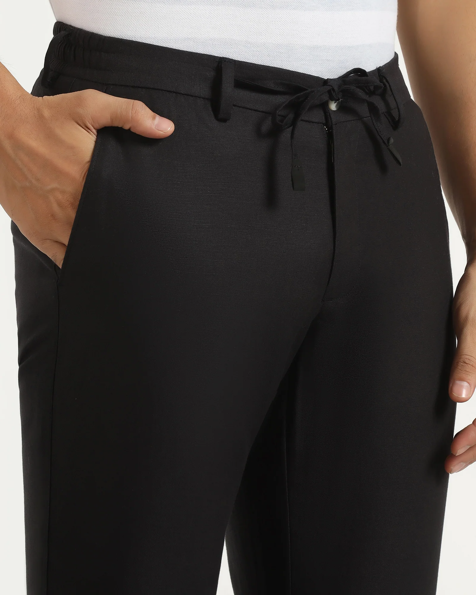 Linen Slim Comfort B-95 Casual Black Solid Khakis - Edwin - Image 4