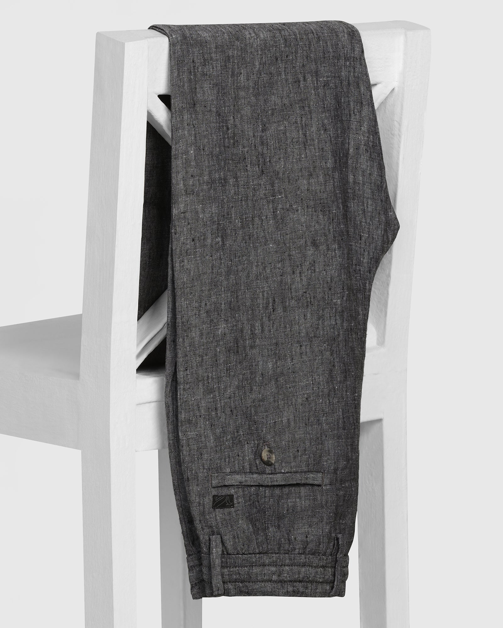 Linen Slim Comfort B-95 Casual Charcoal Solid Khakis - Chales - Image 5