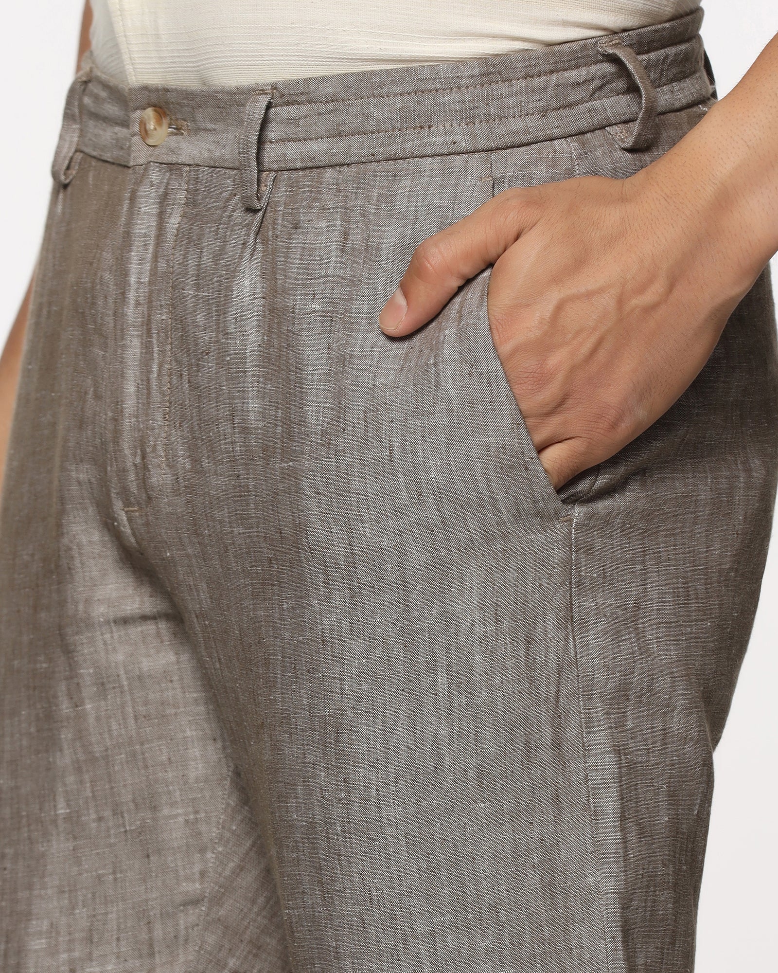 Linen Slim Comfort B-95 Casual Mouse Solid Khakis - Chales - Image 4