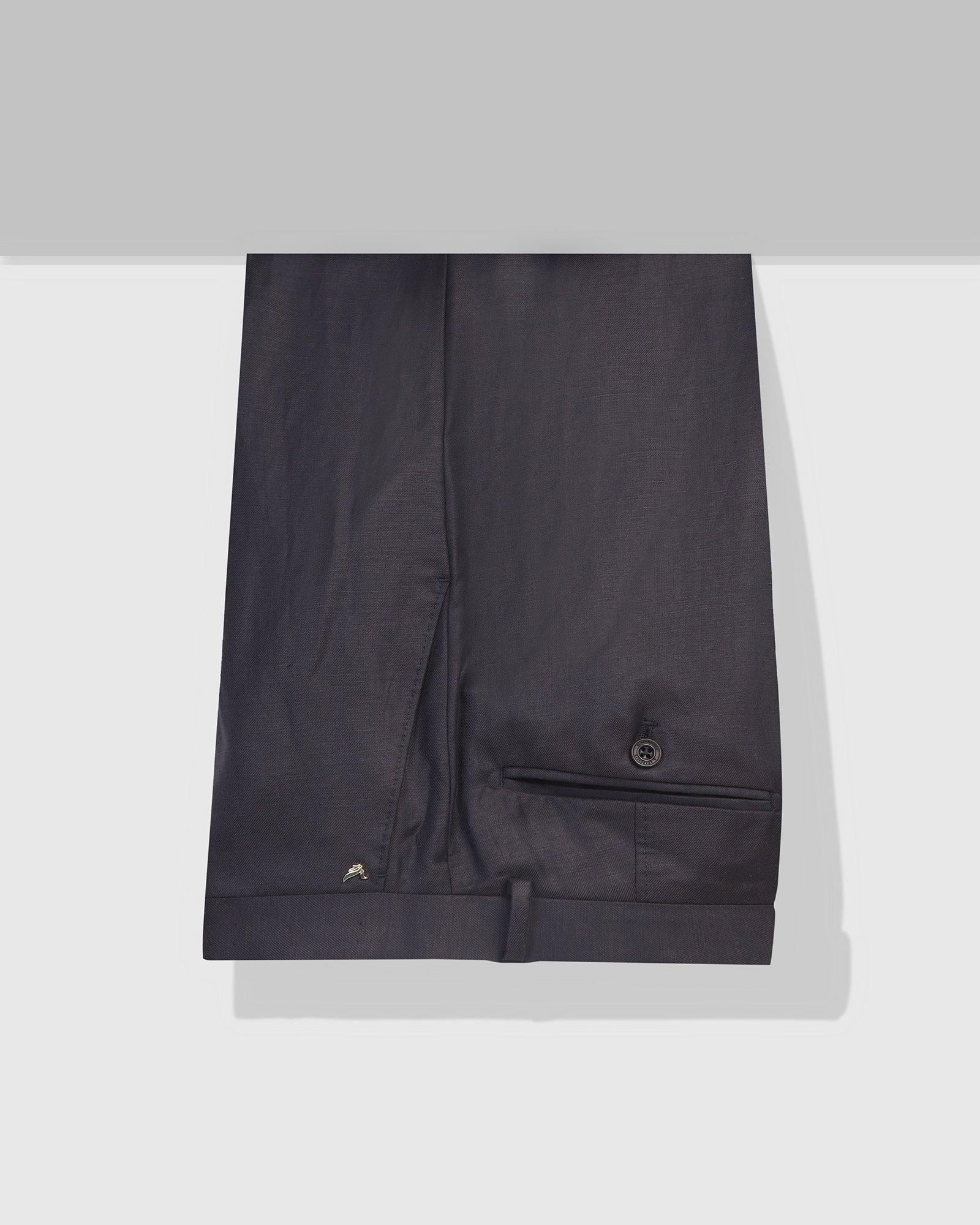 Luxe Linen Slim Comfort B-95 Formal Navy Solid Trouser - Platina - Image 5