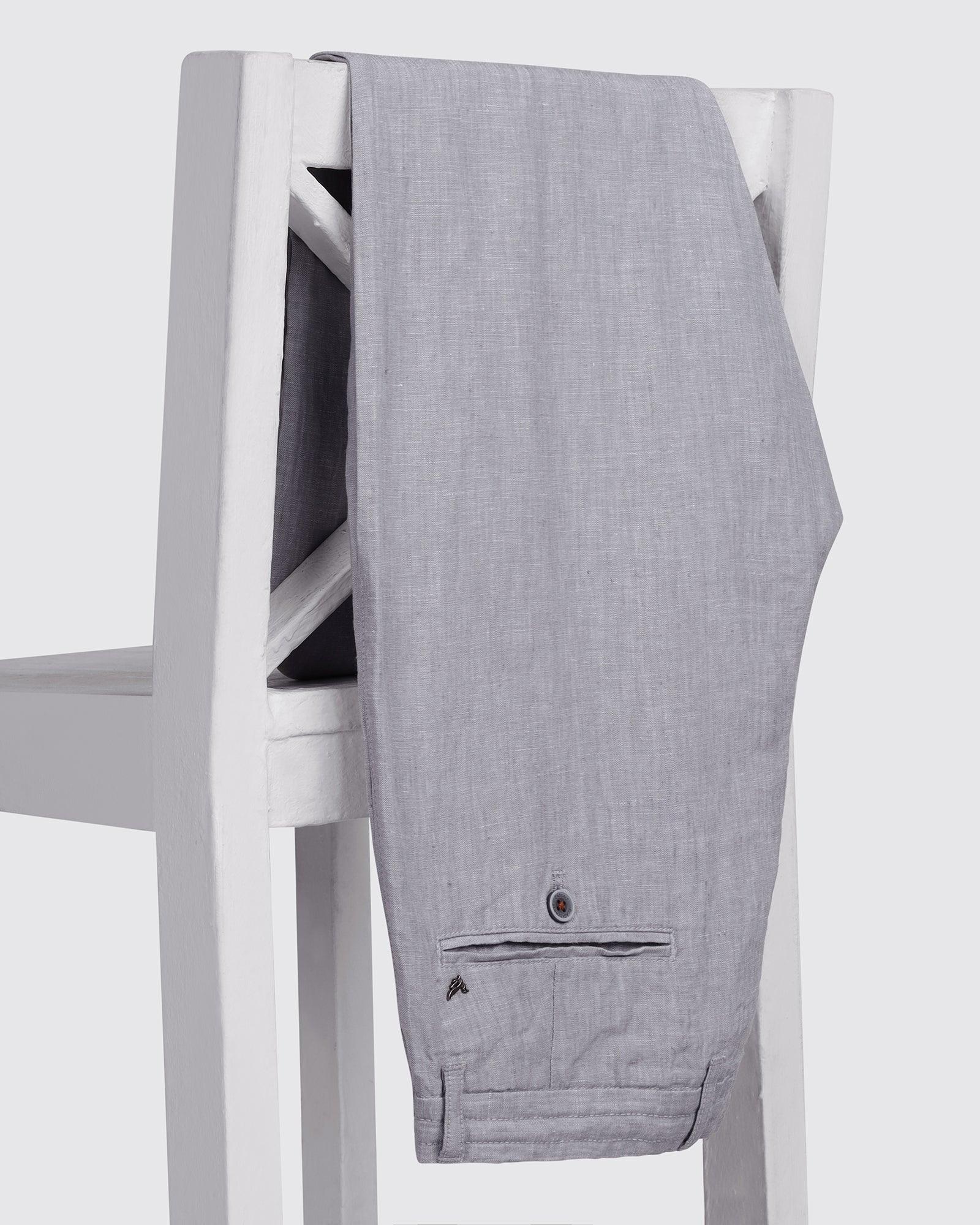 Linen Slim Comfort Casual Light Grey Solid Khakis - Silver - Image 5